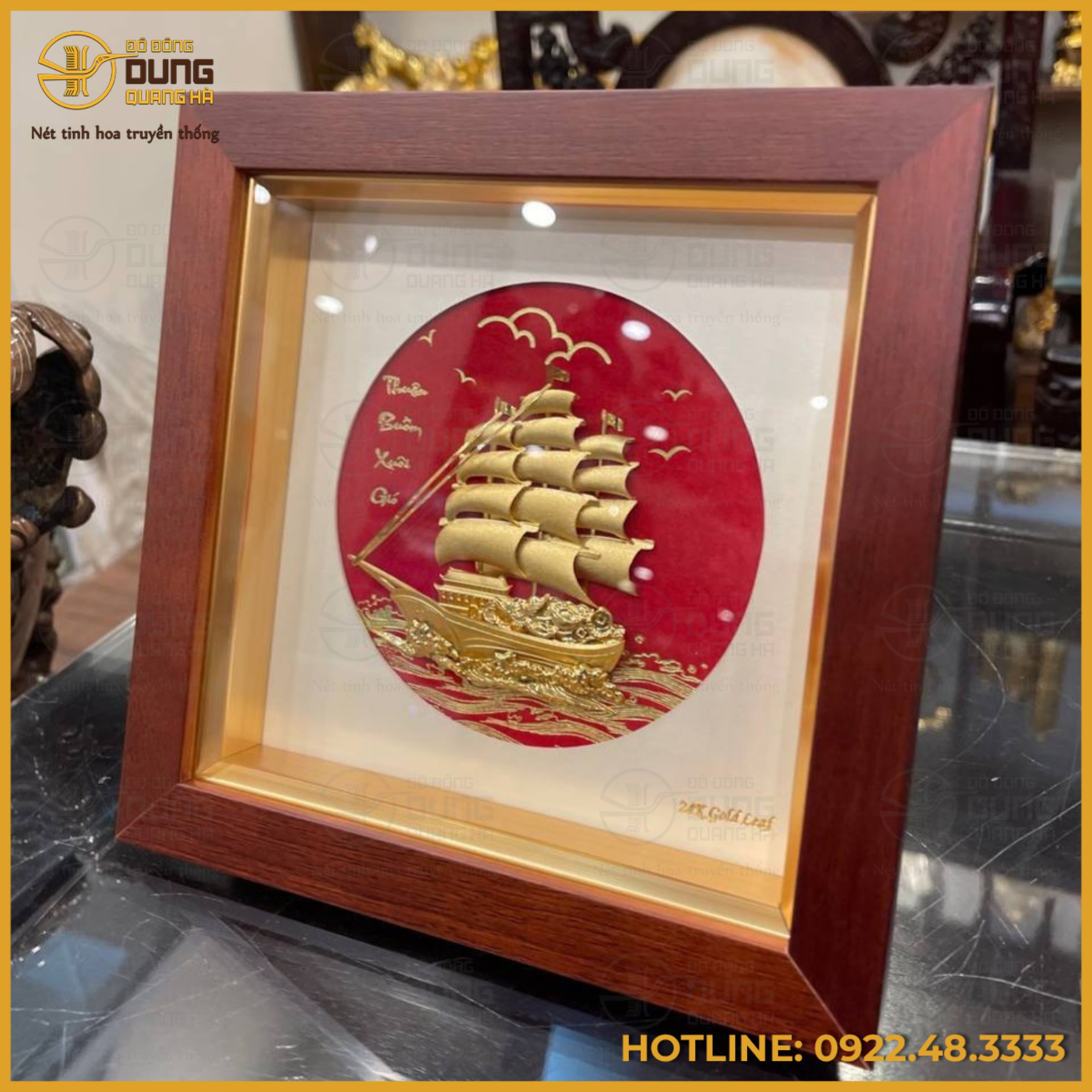 Tranh thuyền buồm mạ vàng kích thước 20x20cm