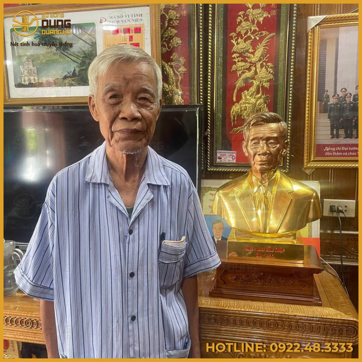 Tượng chân dung cụ ông bán thân bằng đồng mạ vàng
