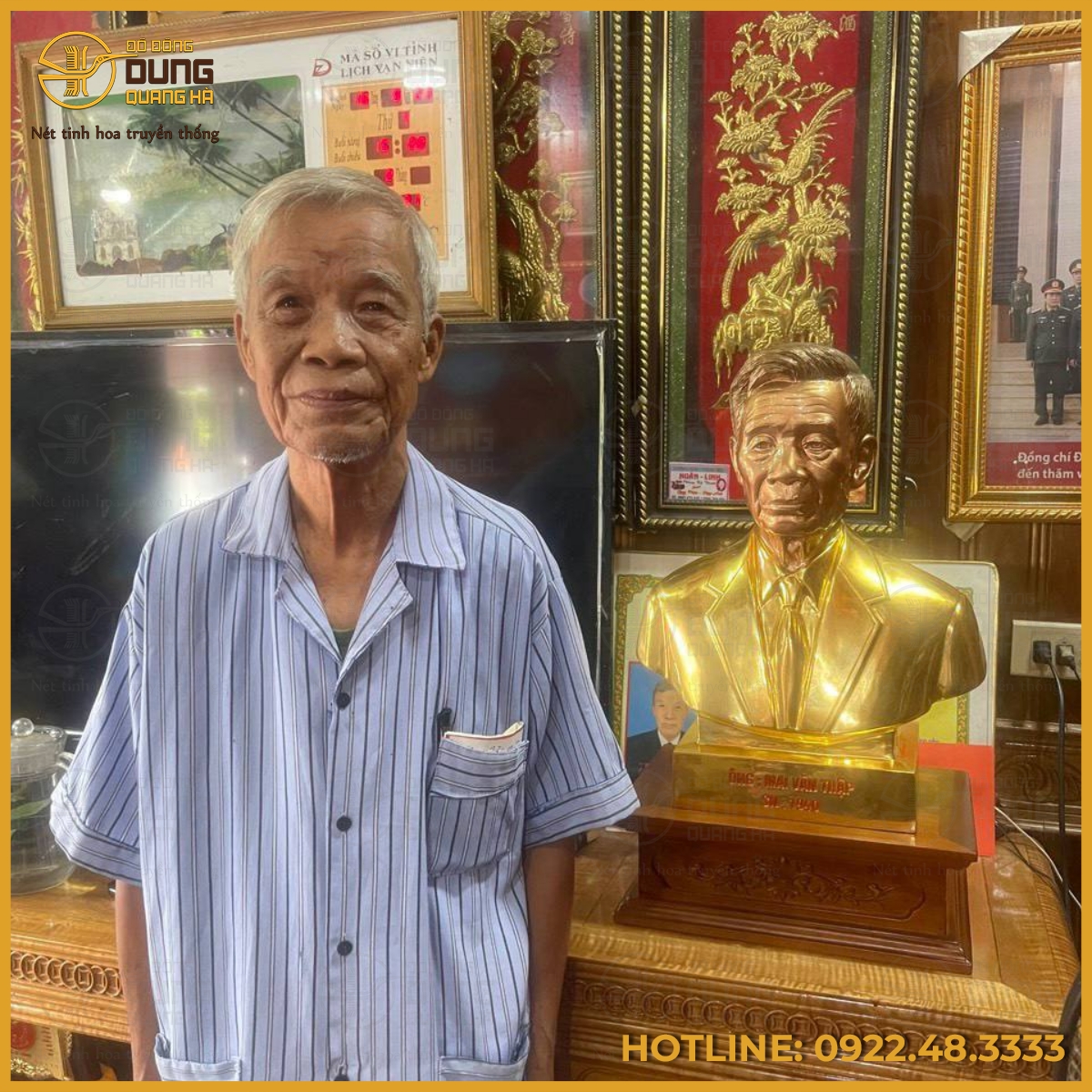 Tượng chân dung cụ ông bán thân bằng đồng mạ vàng