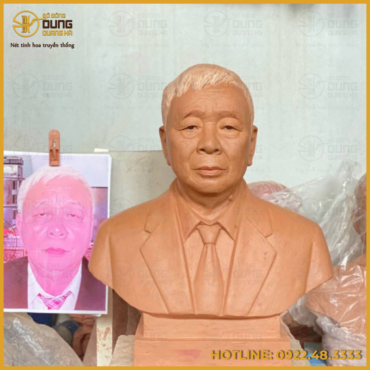 Tượng chân dung bán thân cụ ông mạ vàng cao cấp