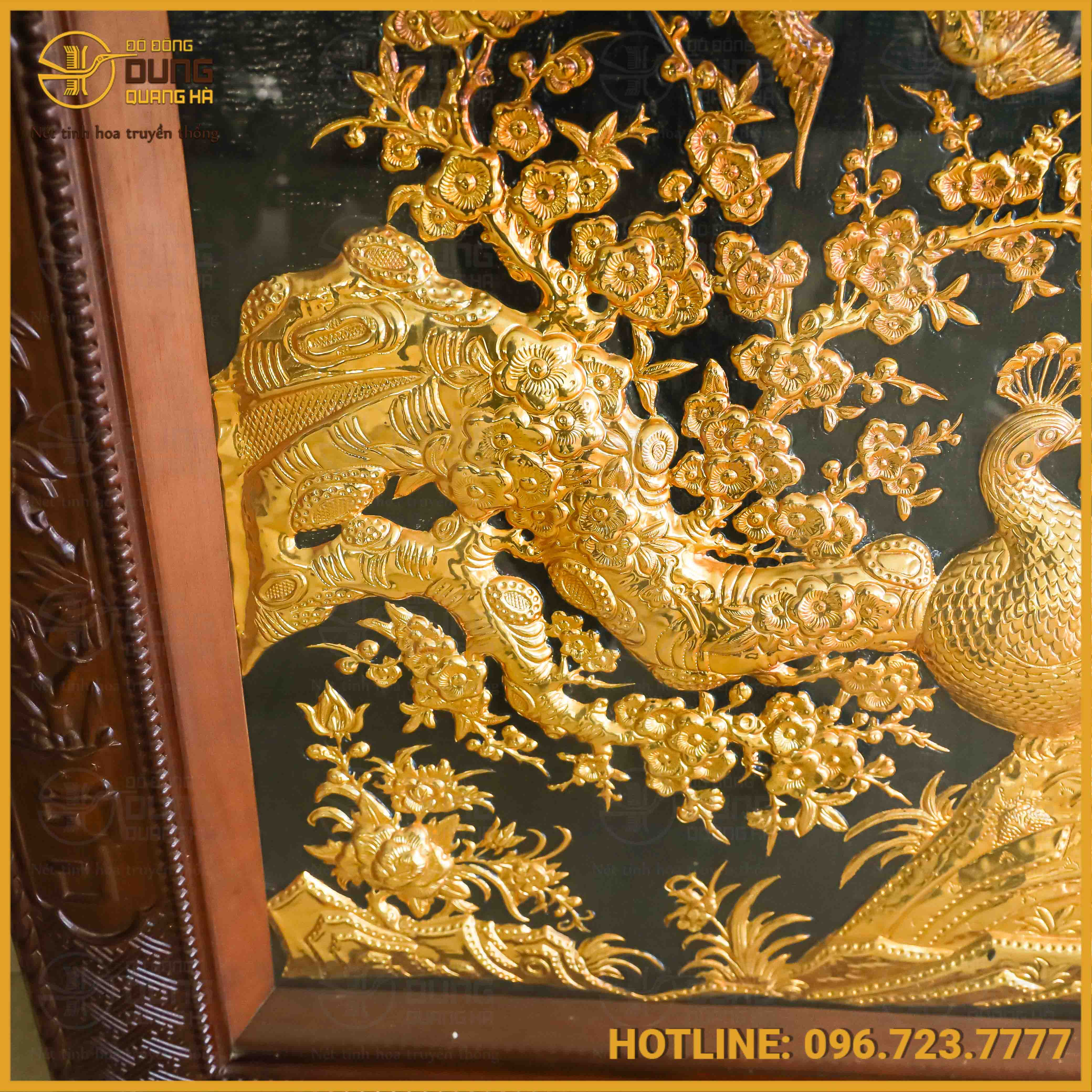 Tranh vinh hoa phú quý bằng đồng dát vàng nền đen