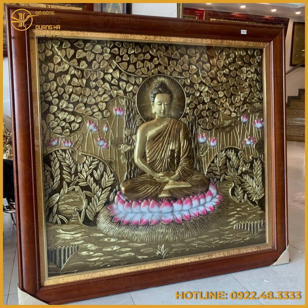 Tranh Phật Thích Ca Mâu Ni bằng đồng làm màu cổ kính