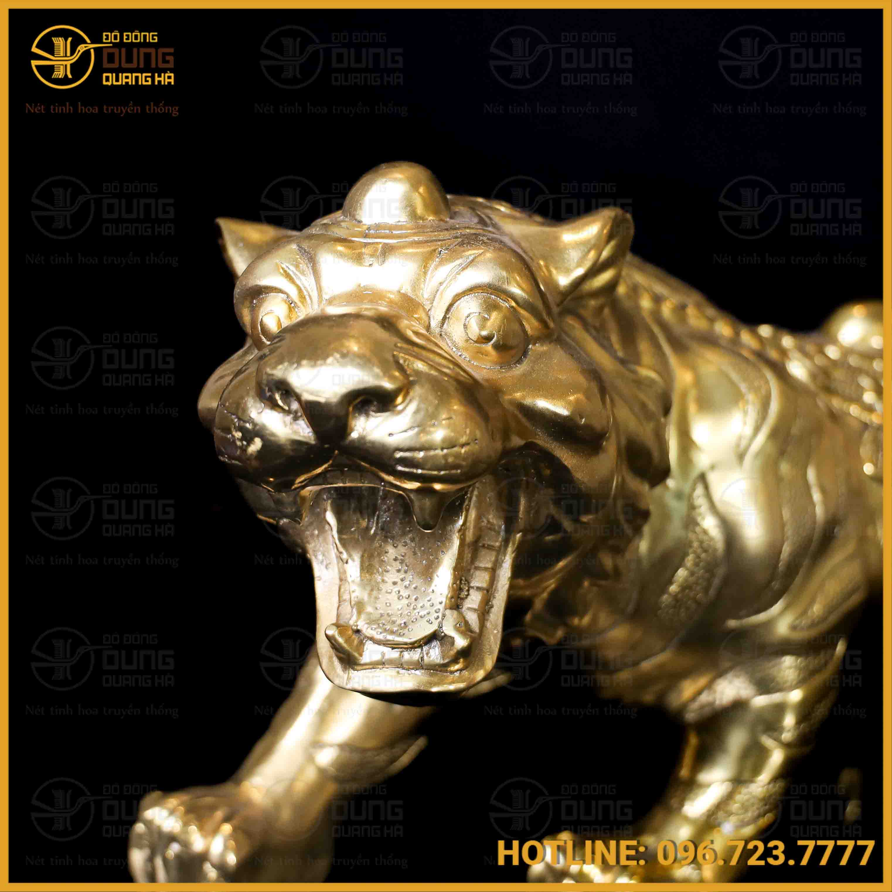 Tượng hổ bằng đồng vàng dài 25cm