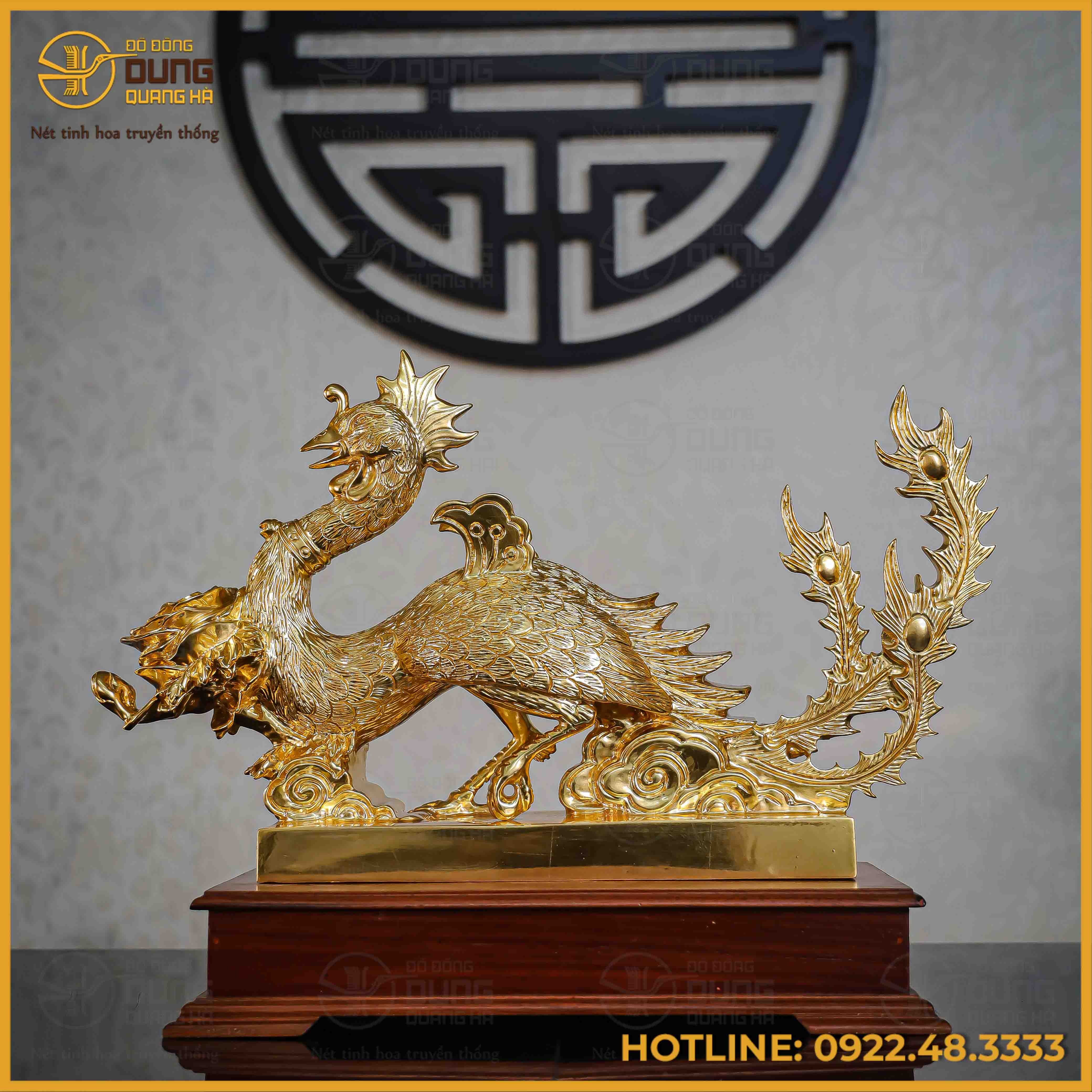 Tượng phượng hoàng đồng đỏ dát vàng cao 30cm dài 51cm nặng 17kg