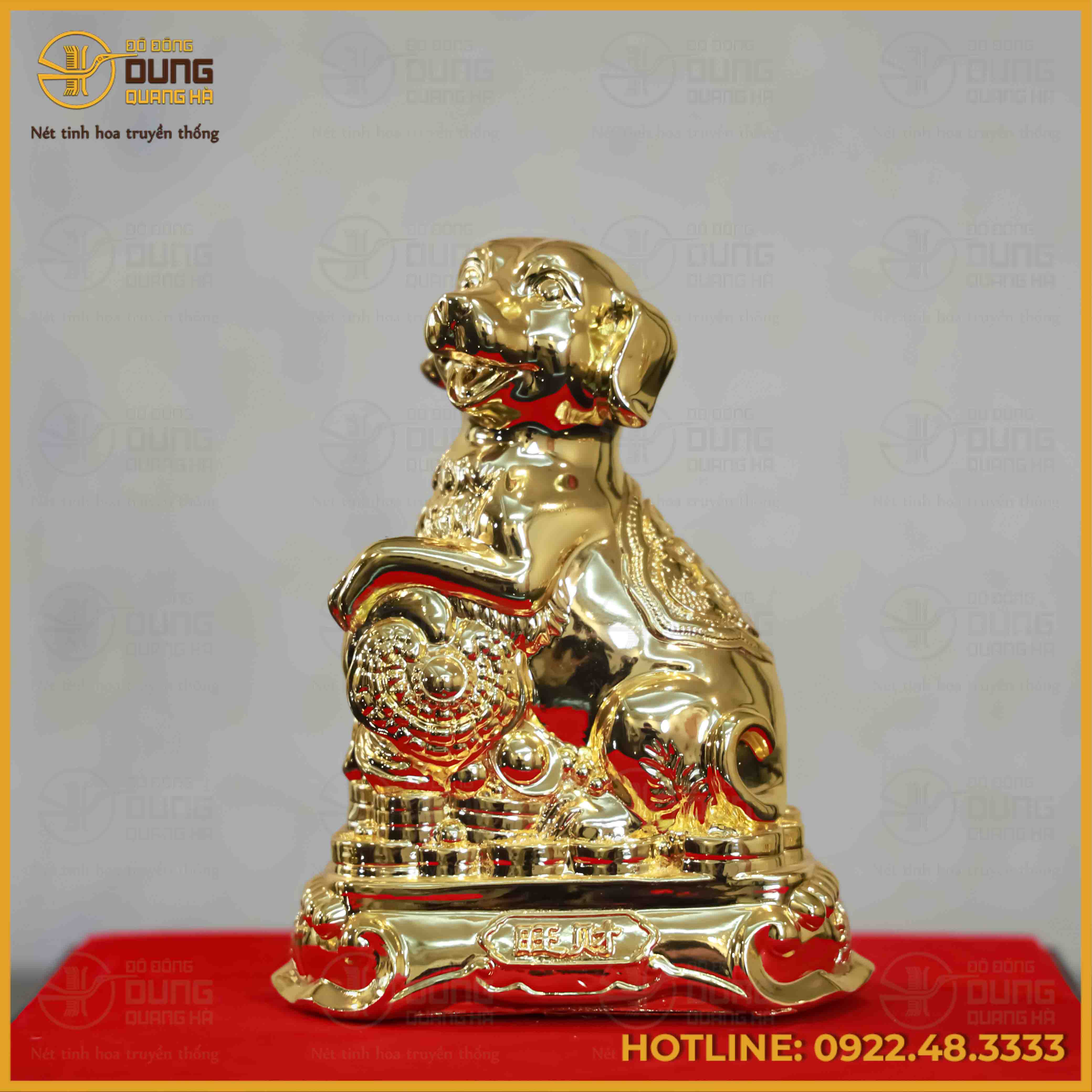Tượng chó đồng vàng mạ vàng kích thước 15x12x1,2kg