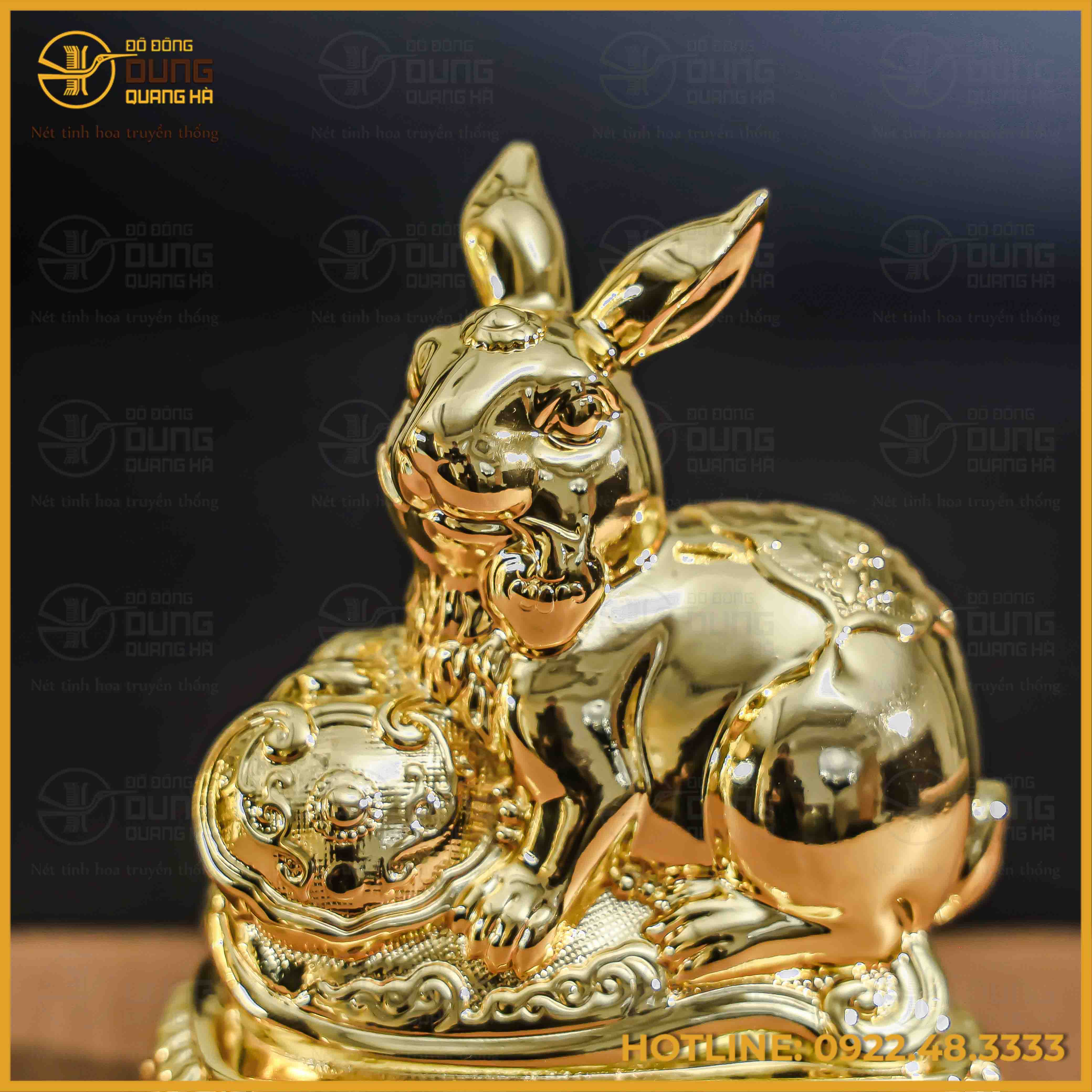 Tượng thỏ đồng vàng mạ vàng kích thước 15x12cm nặng 1,2kg