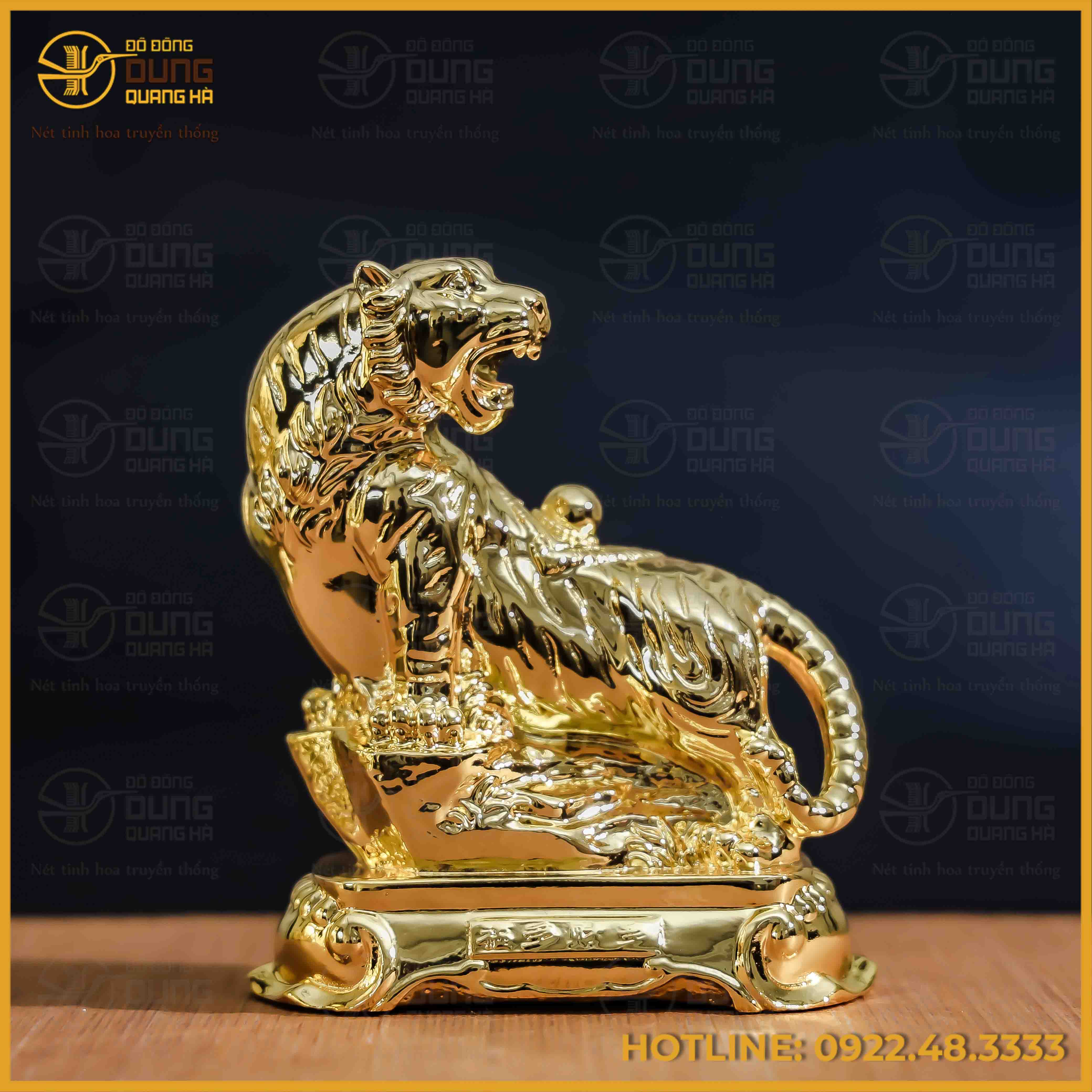 Tượng hổ đồng vàng mạ vàng kích thước 17x13cm nặng 1kg