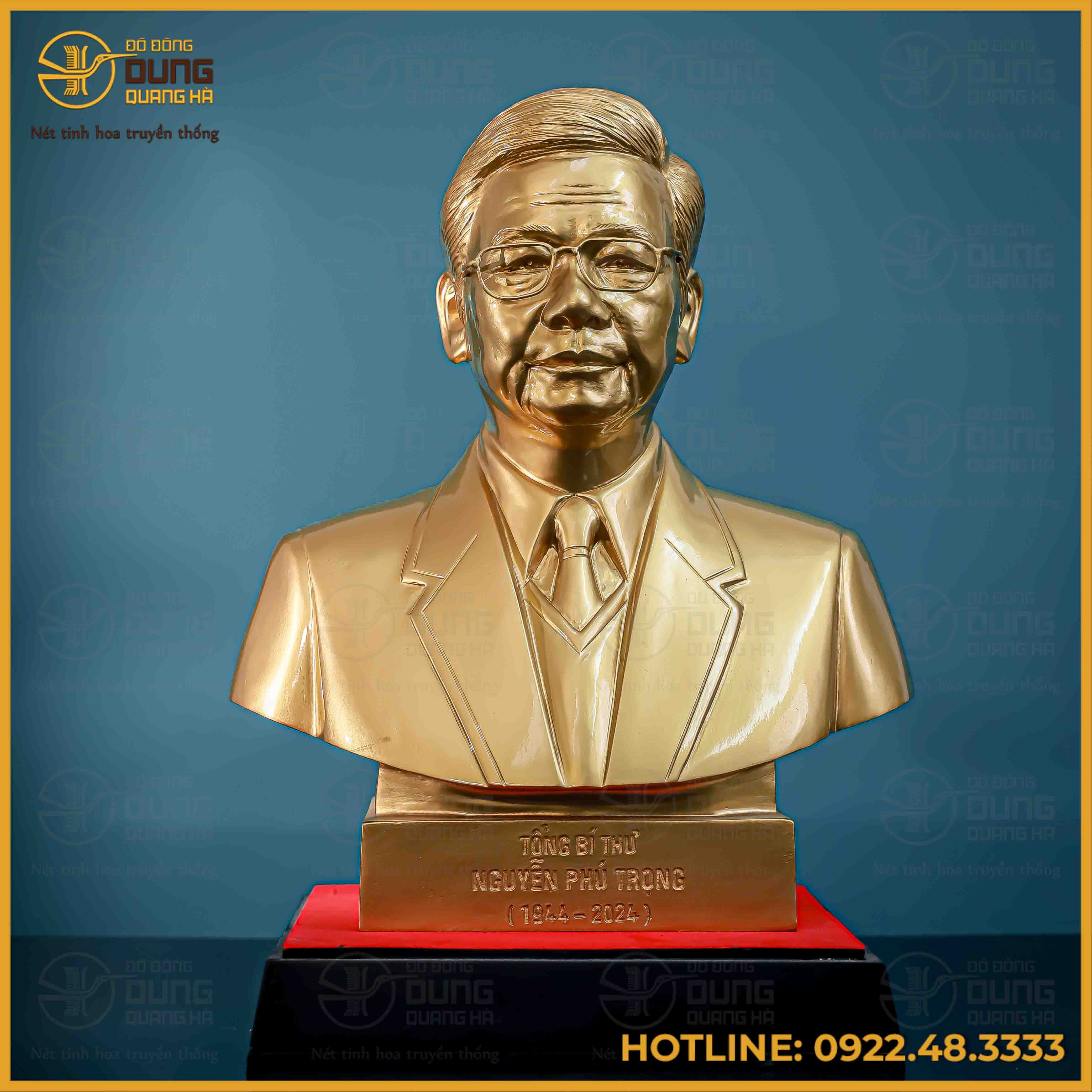 Tượng Bác Trọng bán thân đồng đỏ làm màu cao 42cm