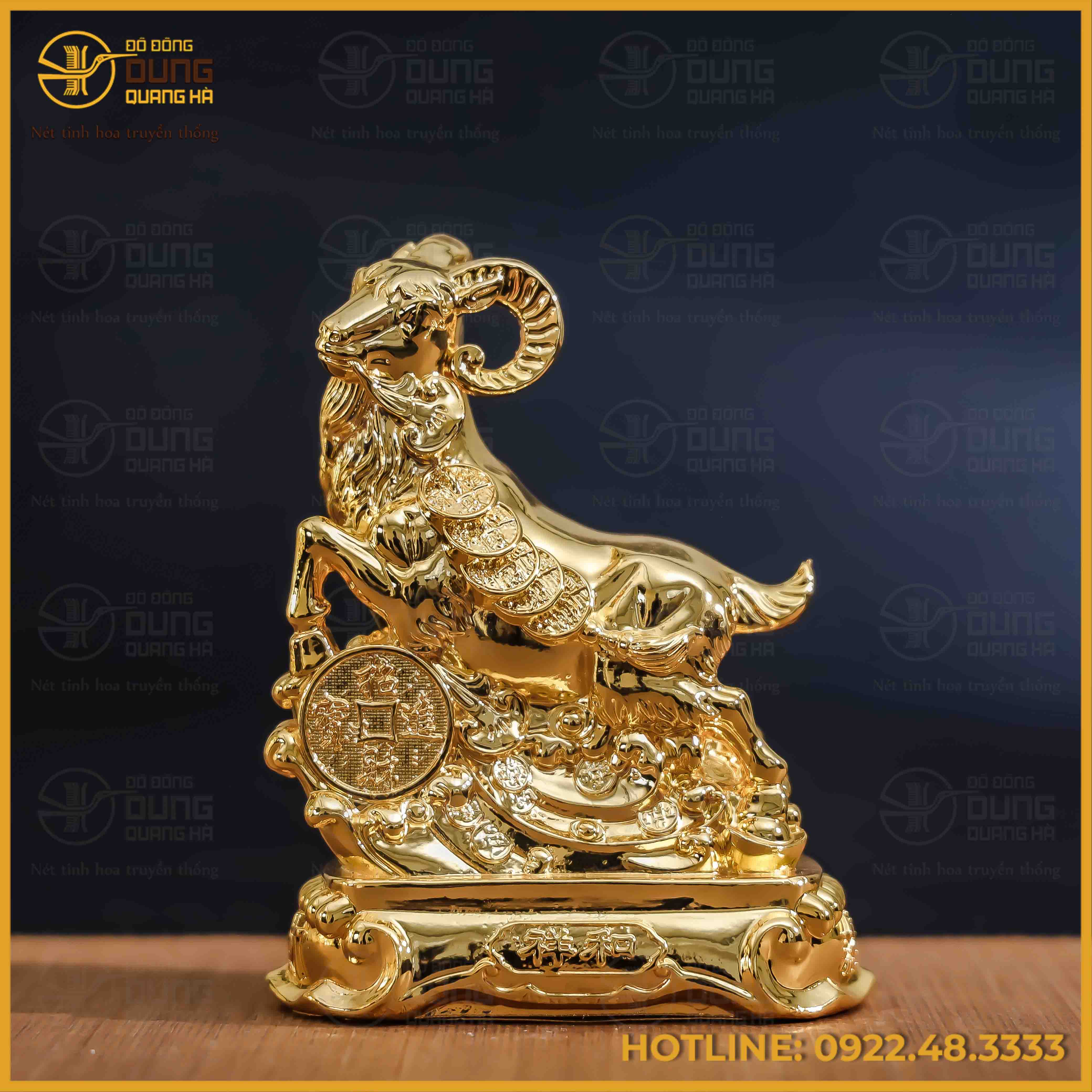 Tượng dê đồng vàng mạ vàng kích thước 15x13cm nặng 1,1kg