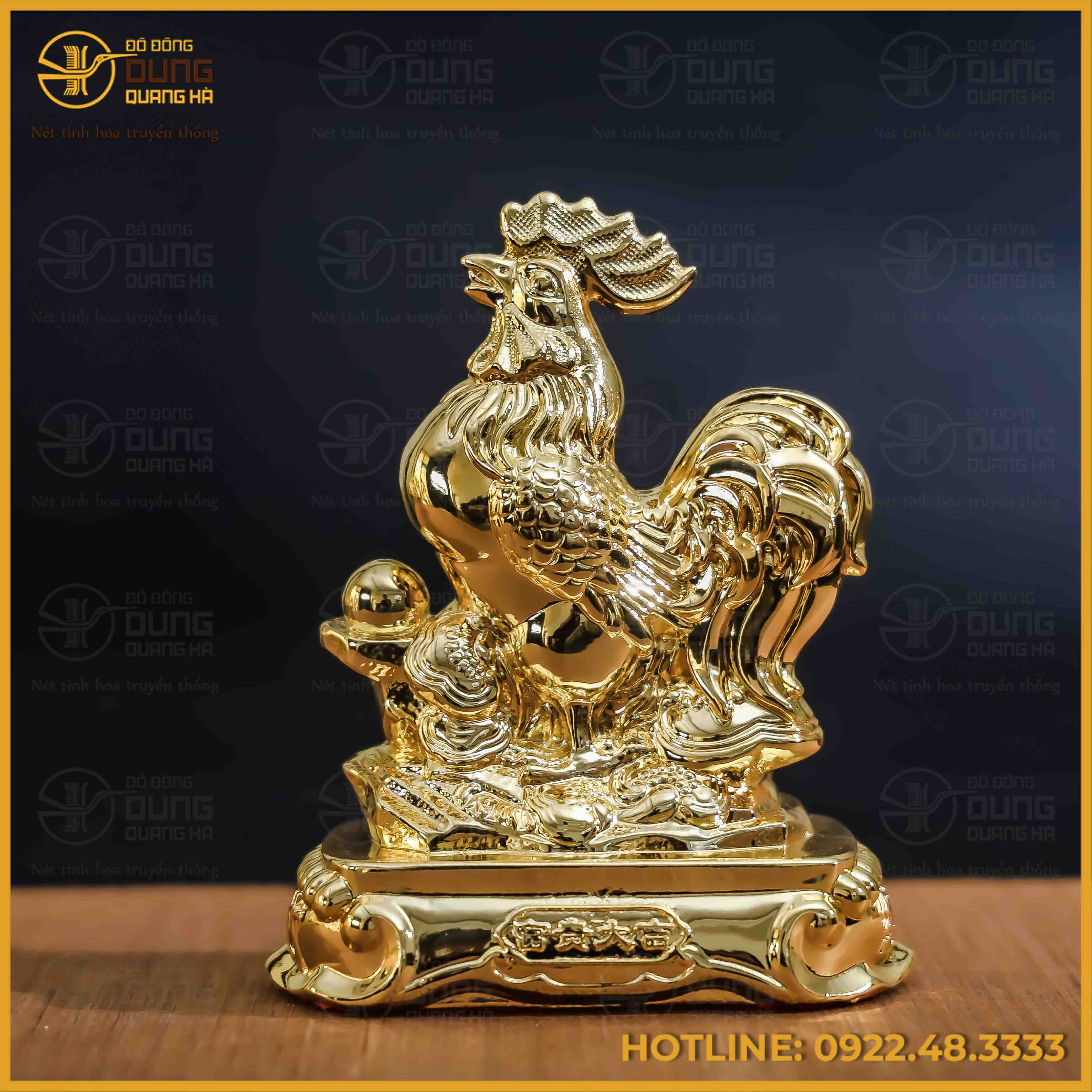Tượng gà đồng vàng mạ vàng kích thước 15x12cm nặng 1,2kg