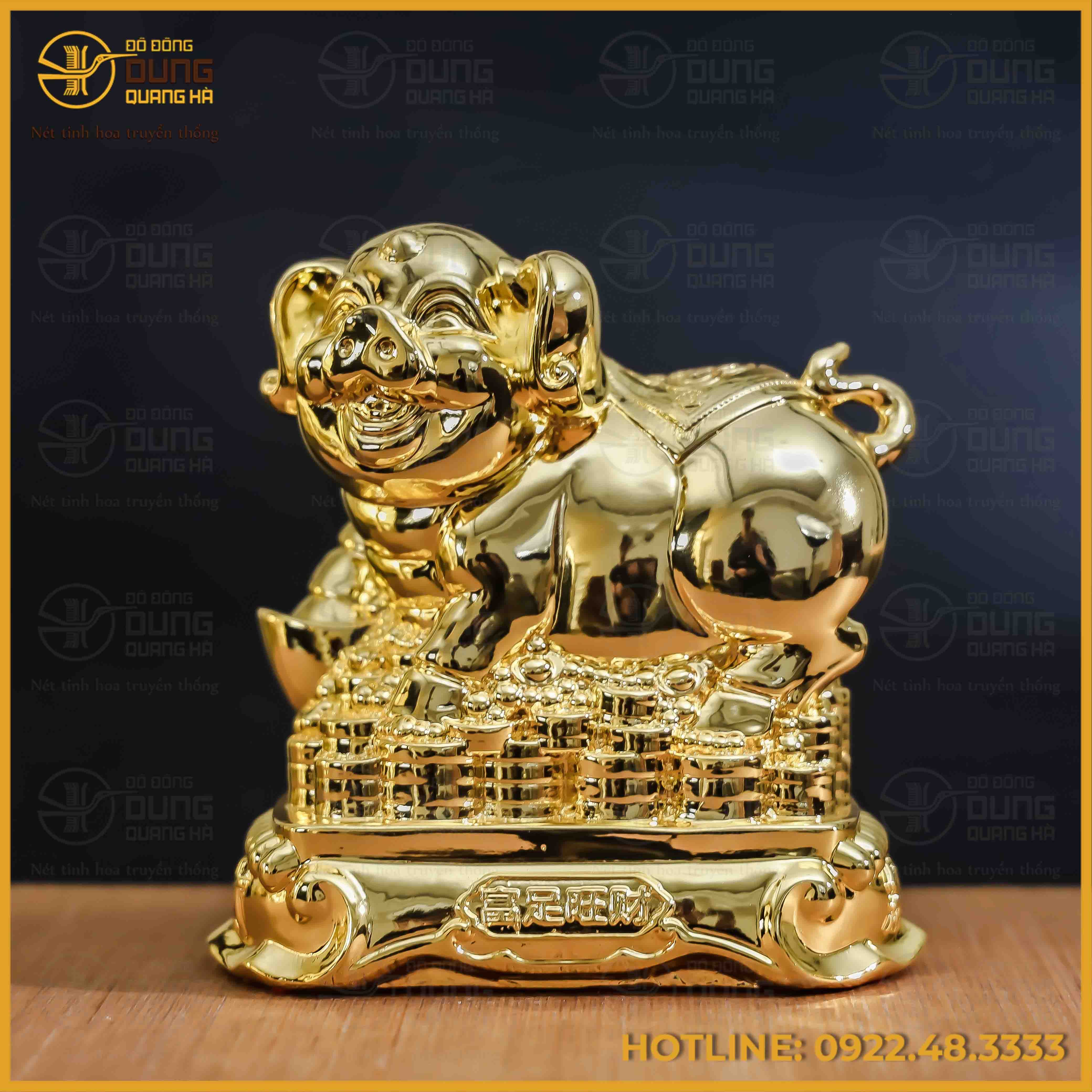 Tượng heo đồng vàng mạ vàng kích thước 15x15cm nặng 1,5kg