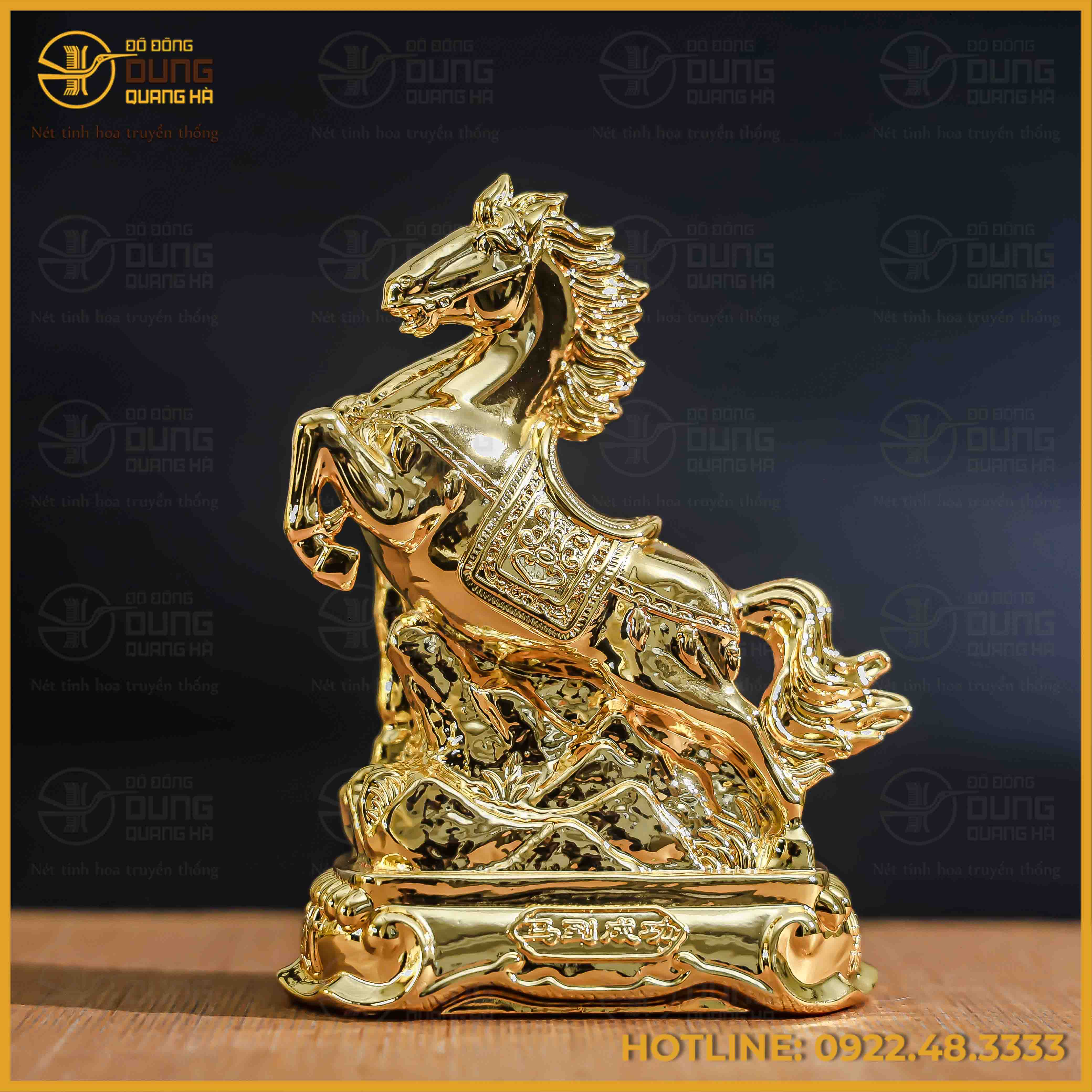 Tượng ngựa đồng vàng mạ vàng kích thước 15x12cm nặng 1,2kg