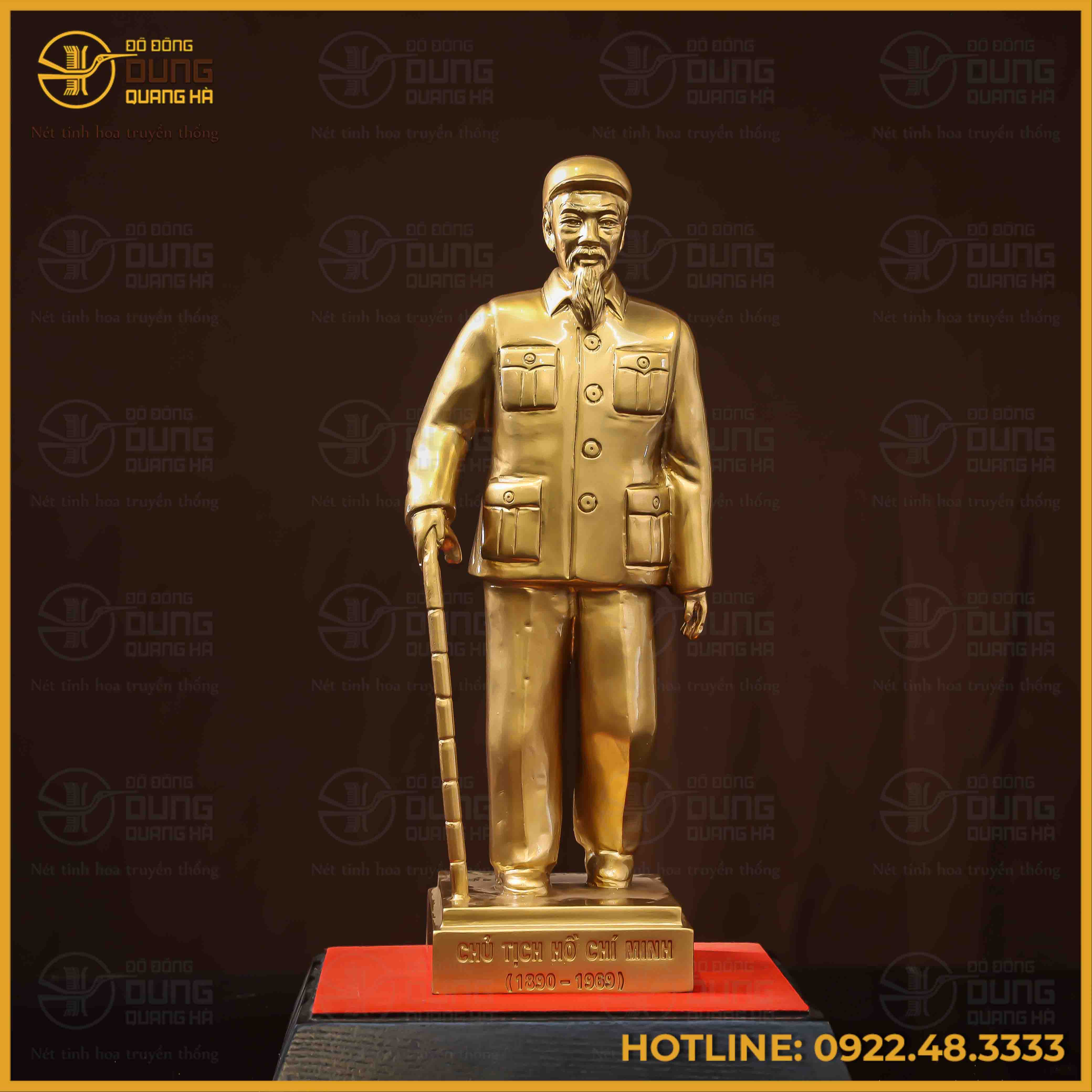 Tượng Bác Hồ đồng đỏ làm màu cao 35cm ngang 11,5cm nặng 12kg