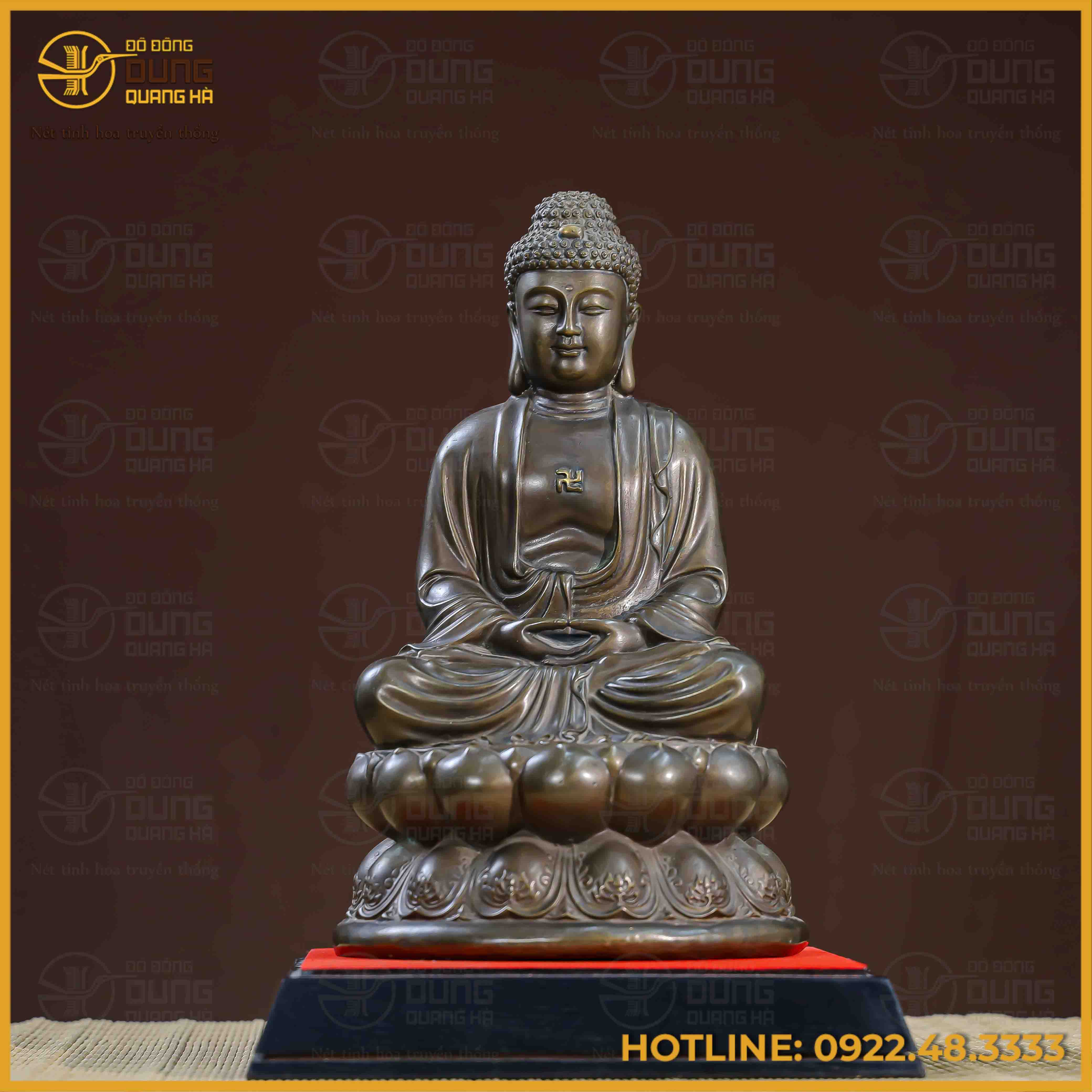 Tượng Phật A Di Đà đồng vàng hun cao 30cm