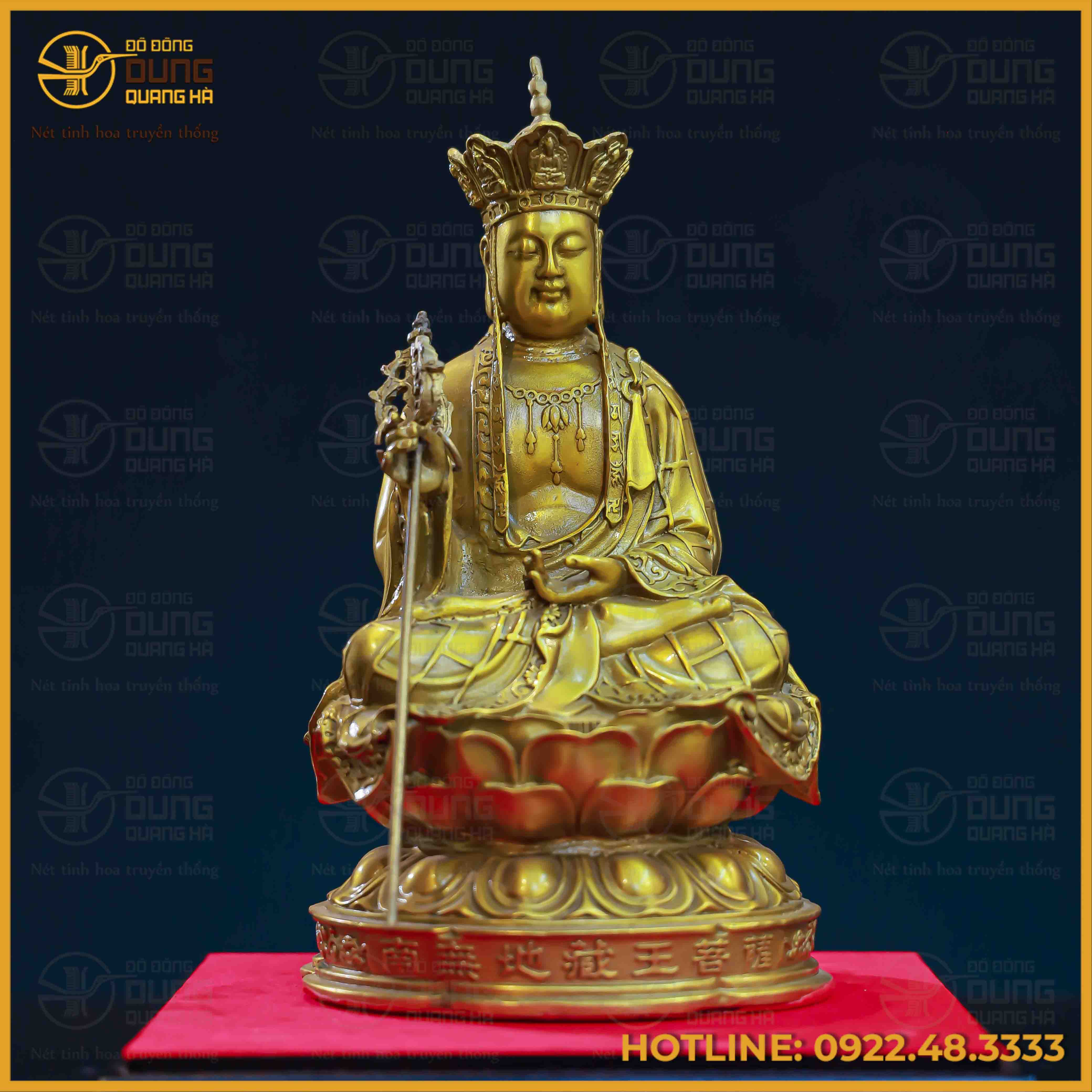 Tượng Địa Tạng Vương Bồ Tát áo hoa đồng vàng cao 30cm