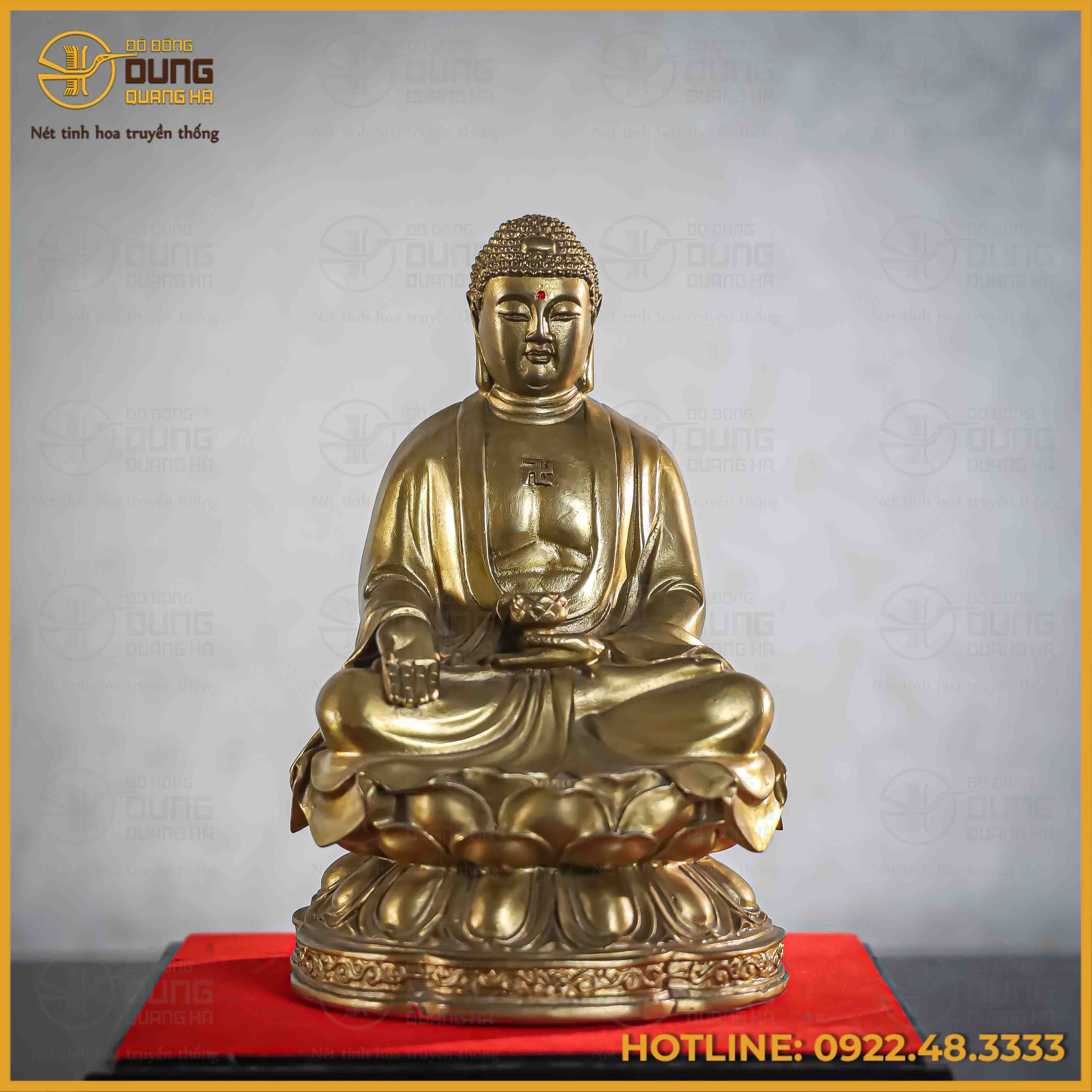 Tượng Phật A Di Đà đồng vàng cao 23cm nặng 1,8kg