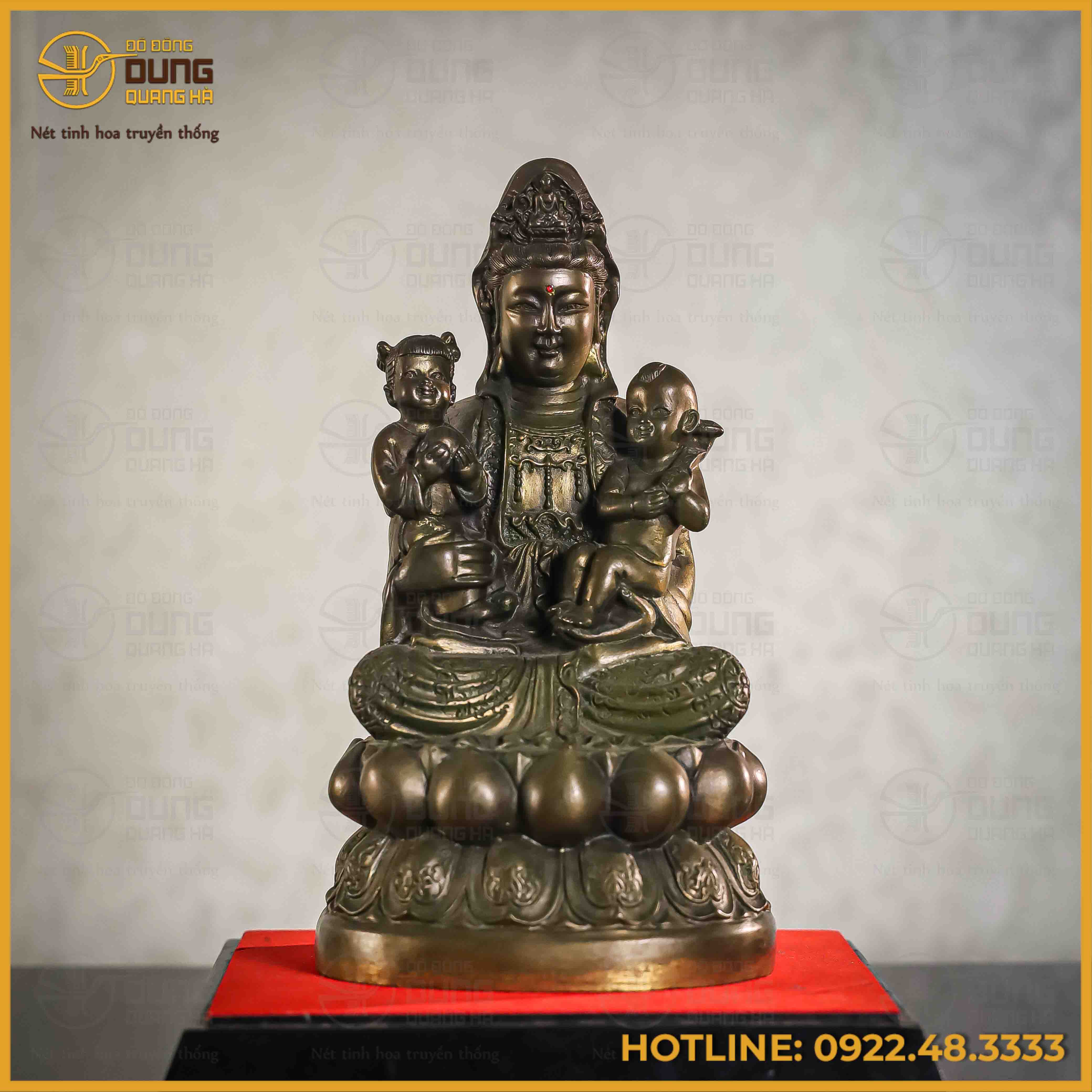 Tượng Quan Âm Tế Tử đồng vàng cao 27,5cm ngang 15,5cm