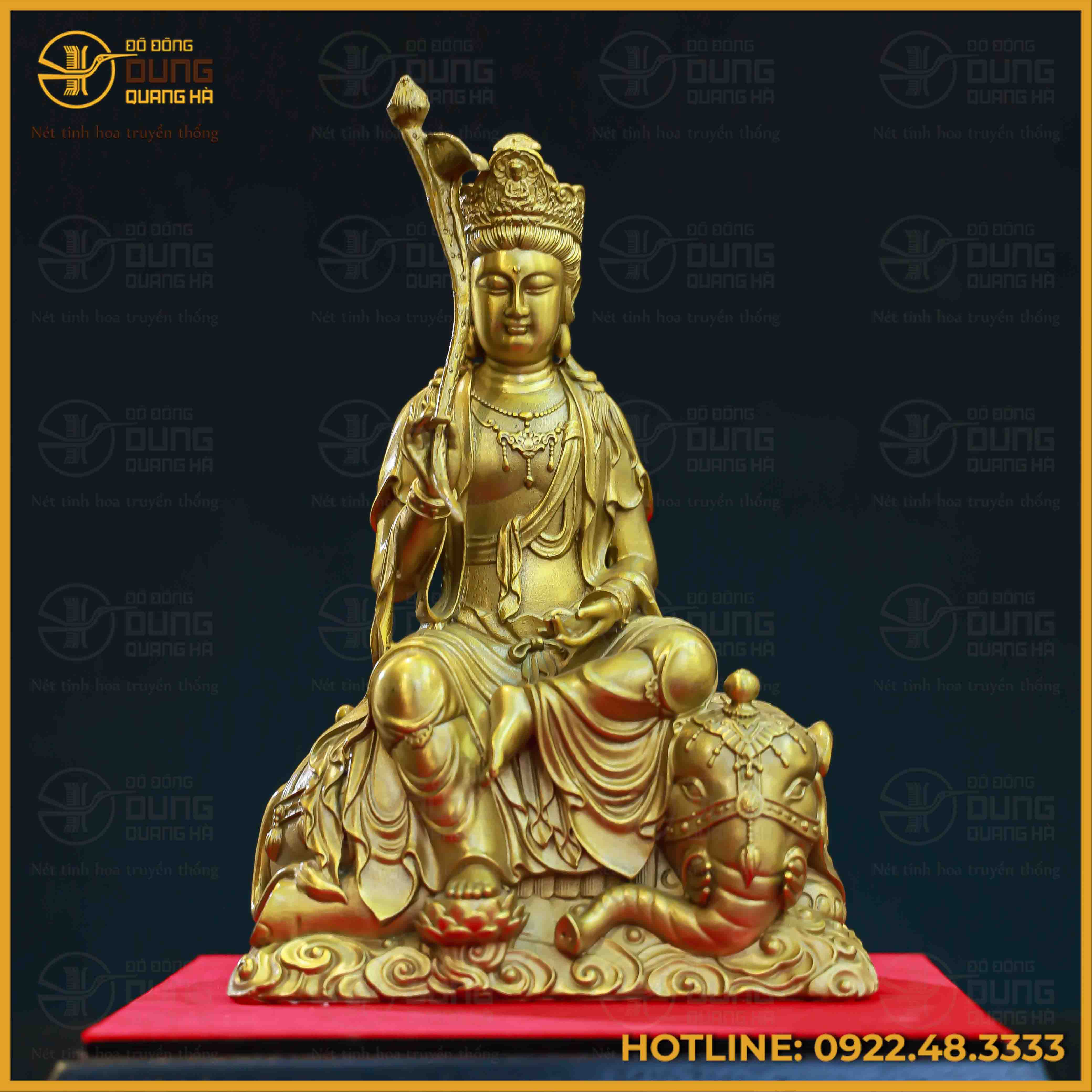 Tượng Phổ Hiền Bồ Tát đồng vàng kích thước 24x15cm nặng 1,5kg