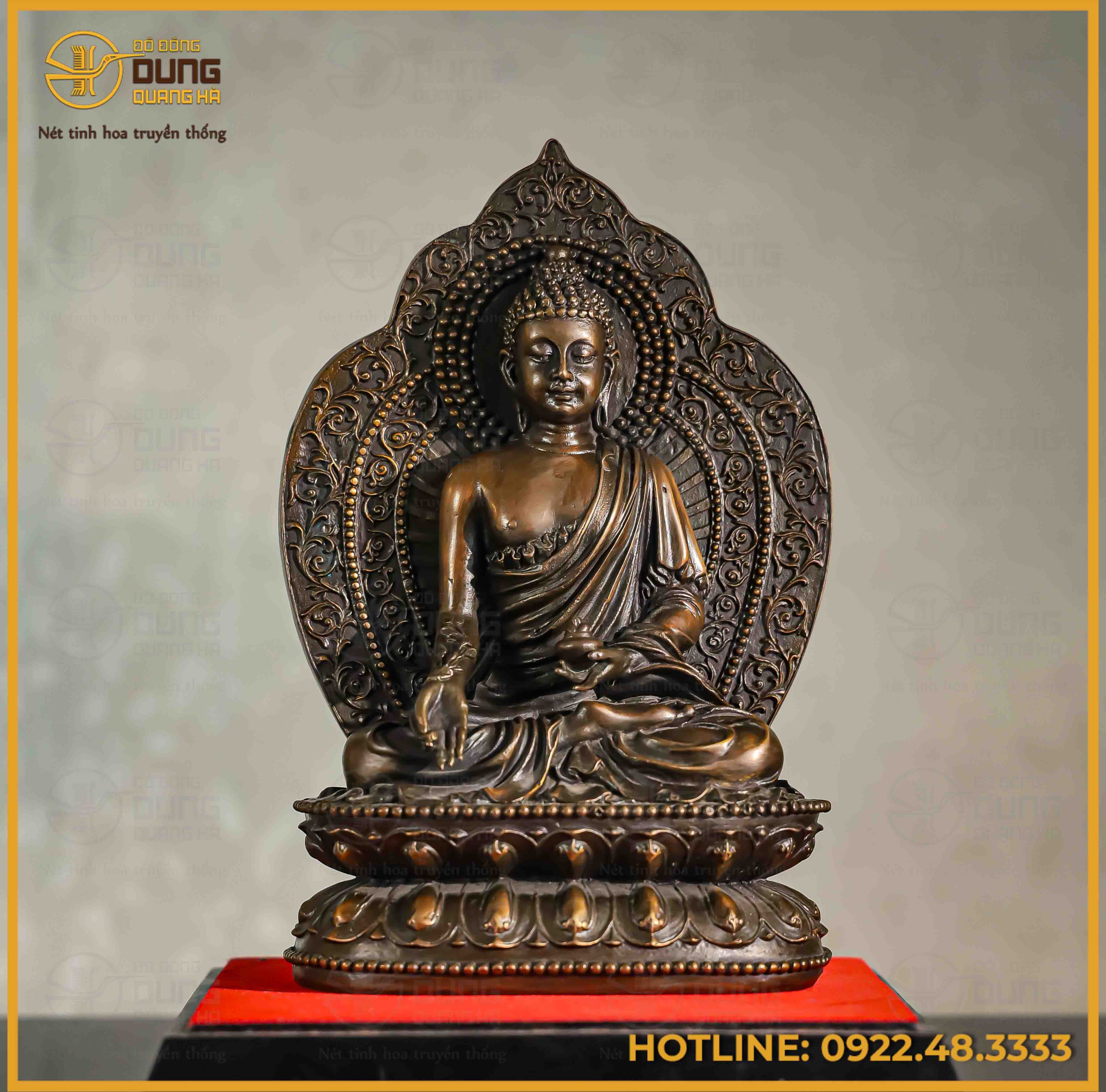 Tượng Phật Dược Sư đồng vàng hun cao 28cm