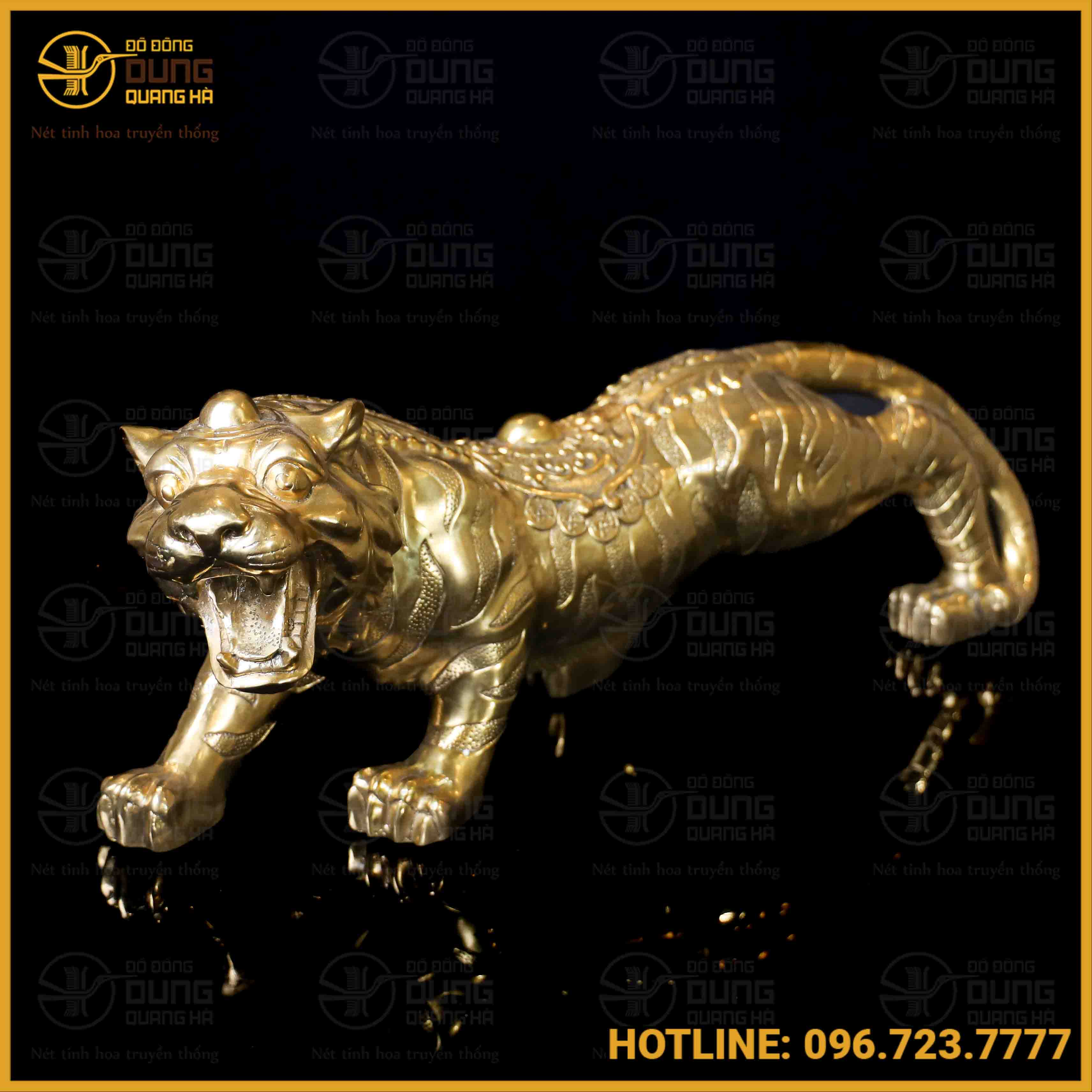 Tượng hổ bằng đồng vàng dài 25cm