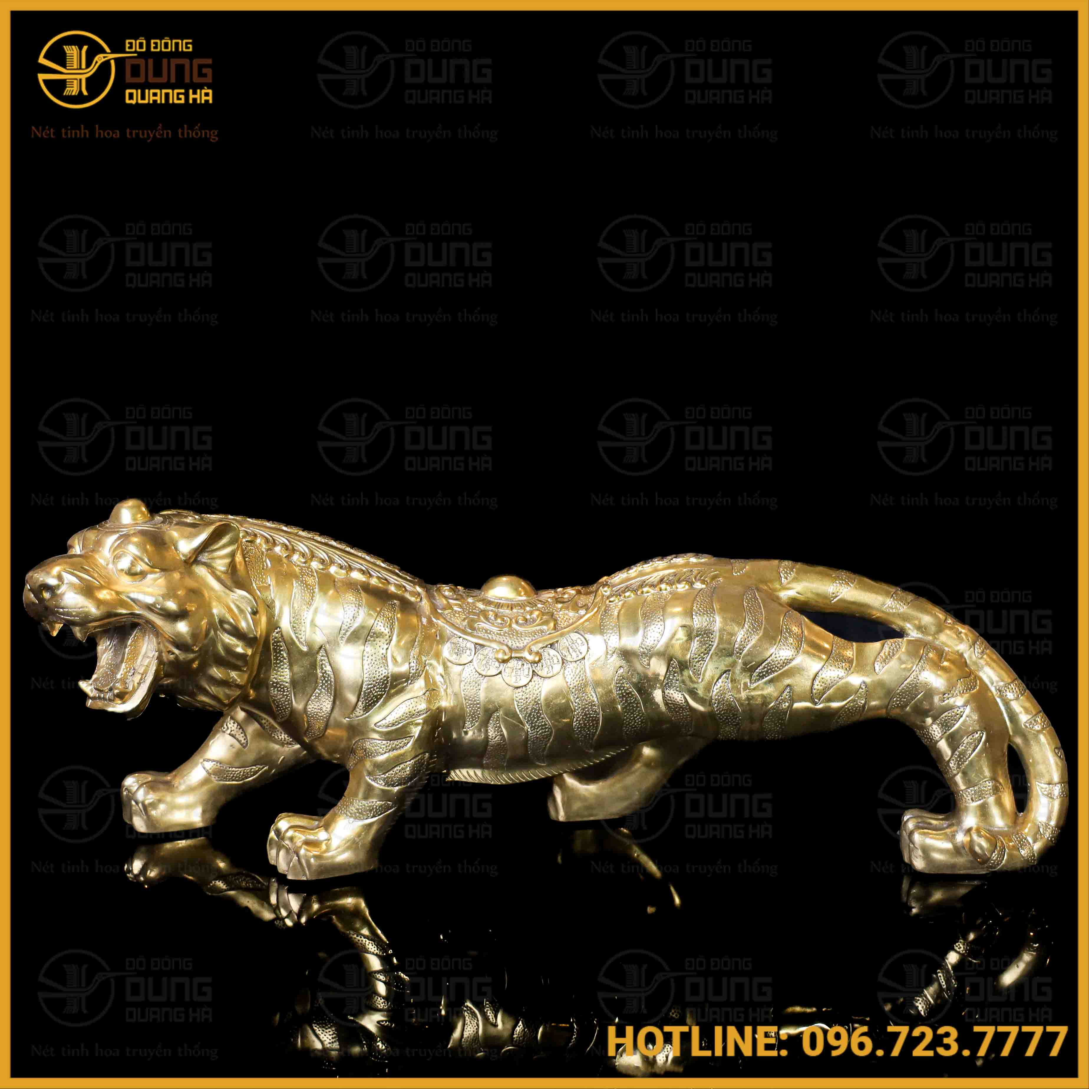 Tượng hổ bằng đồng vàng dài 25cm