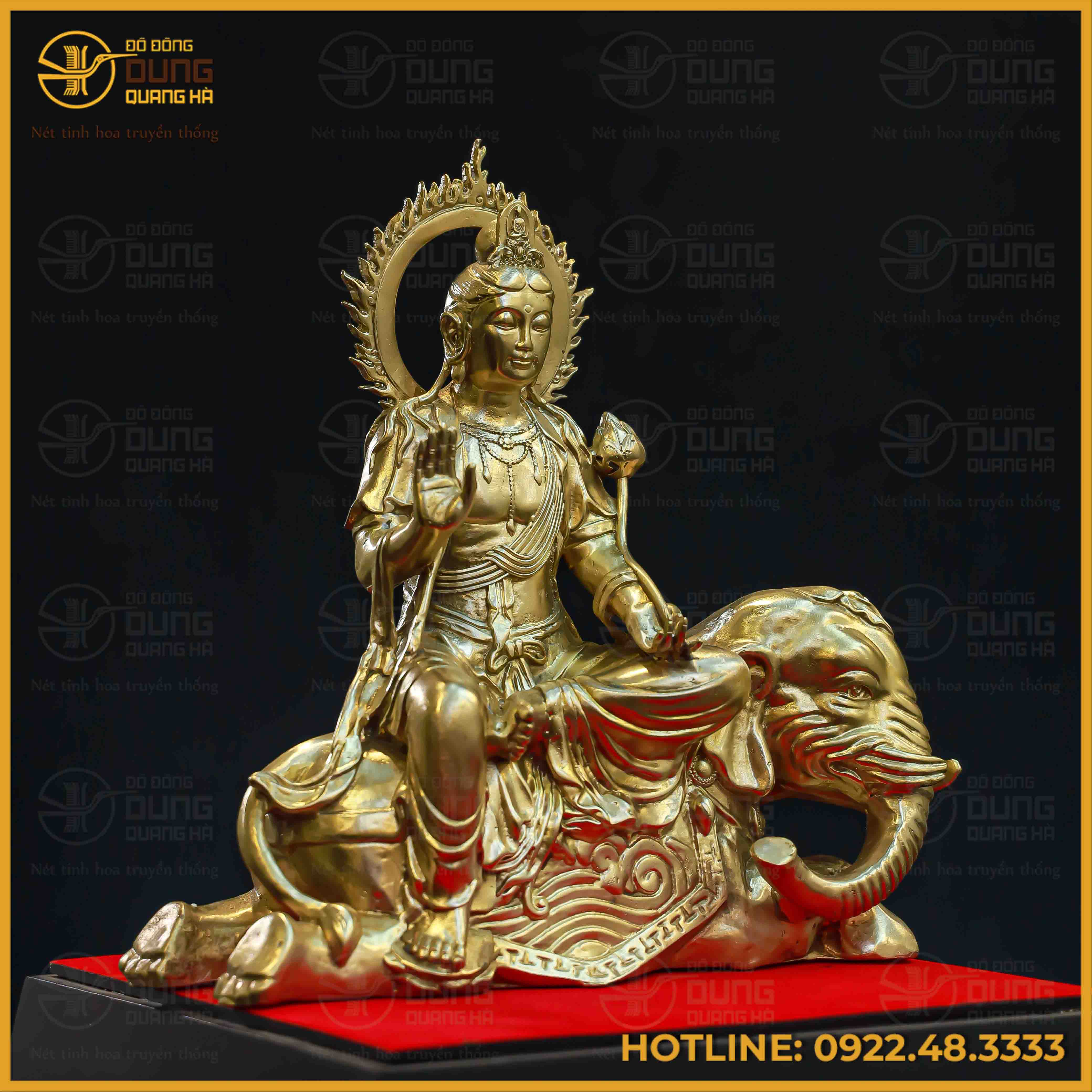 Tượng bồ Tát Phổ Hiền đồng vàng mộc kích thước 30x30x15cm nặng 5kg
