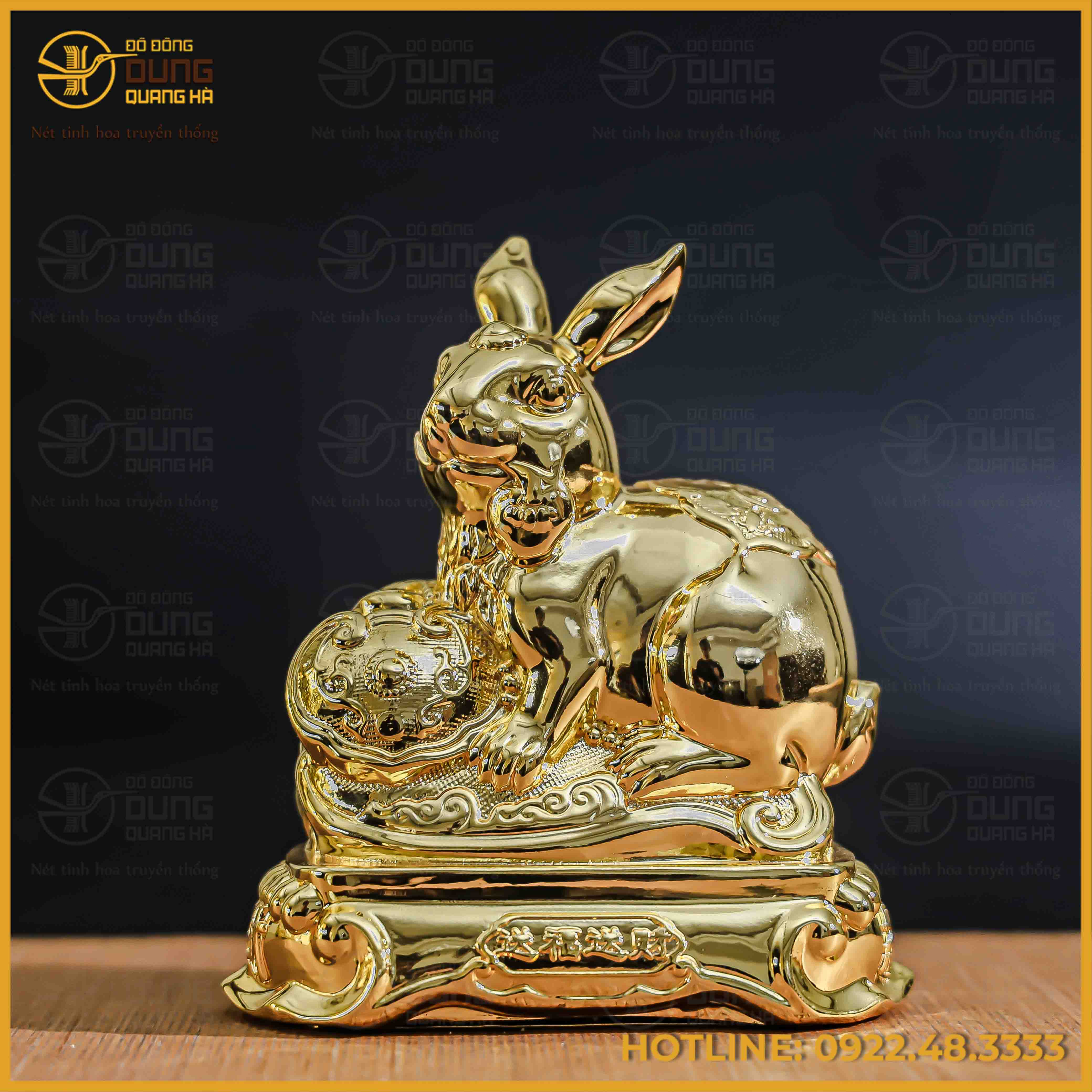 Tượng thỏ đồng vàng mạ vàng kích thước 15x12cm nặng 1,2kg