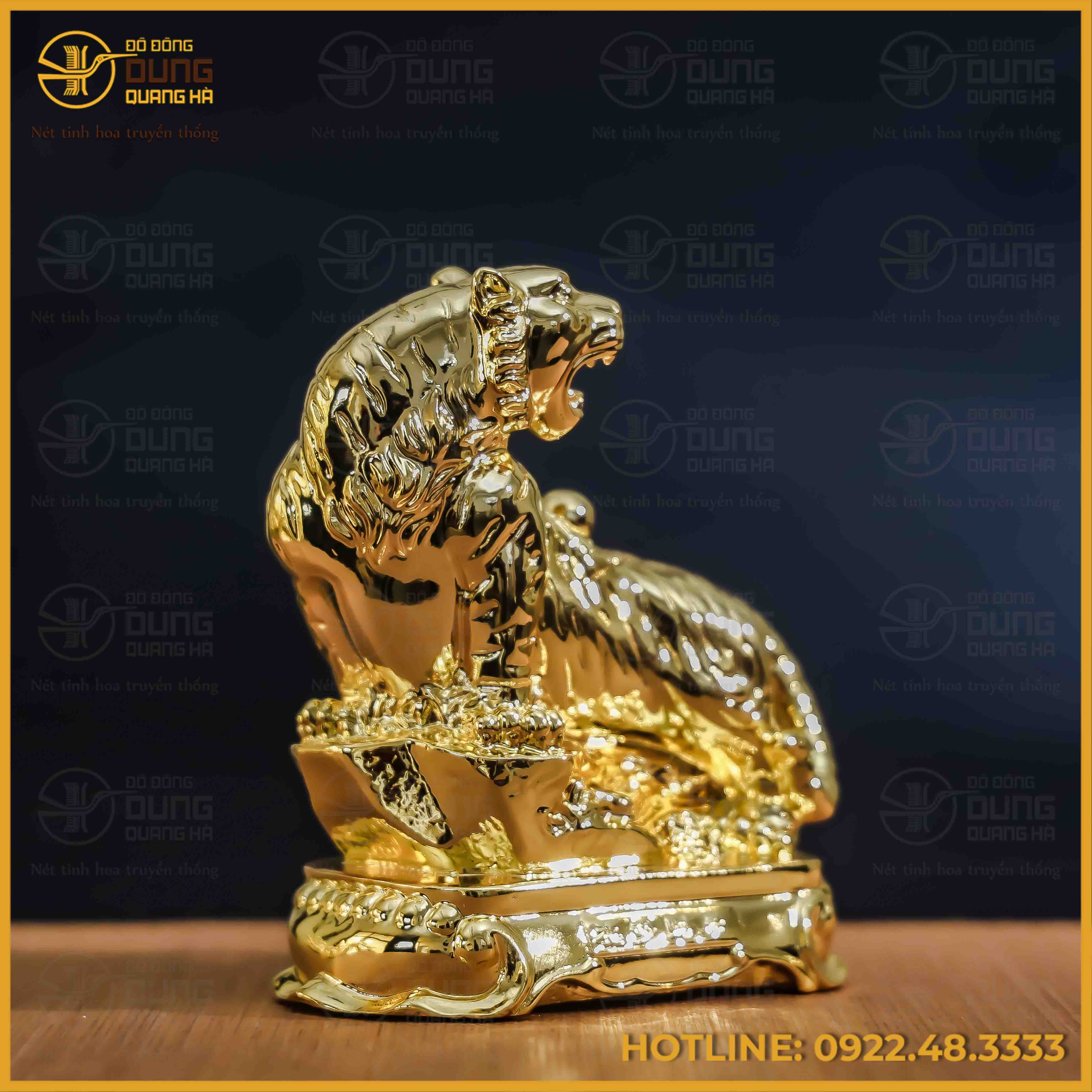 Tượng hổ đồng vàng mạ vàng kích thước 17x13cm nặng 1kg