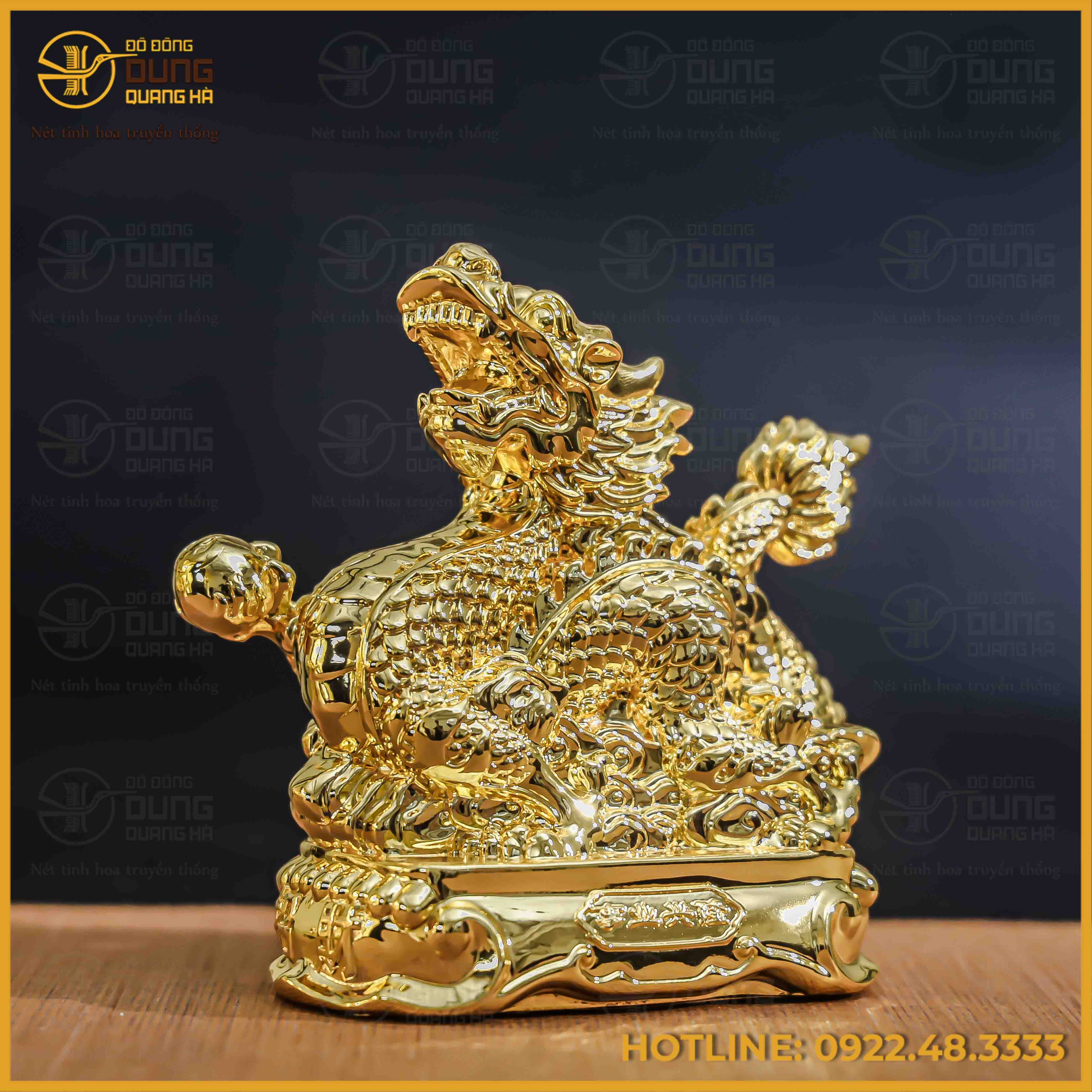 Tượng rồng đồng vàng mạ vàng kích thước 18x13cm nặng 1kg