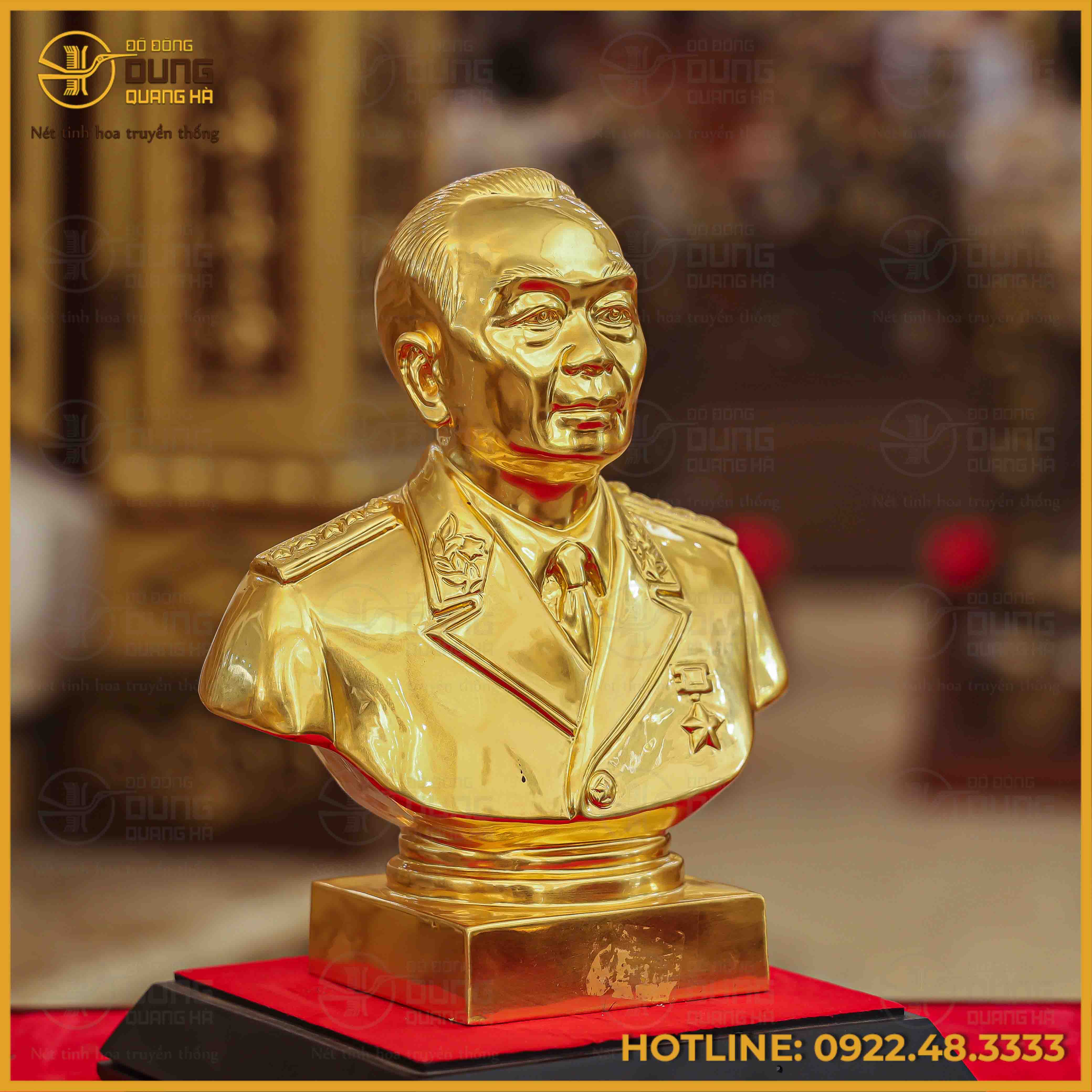 Tượng bán thân Bác Giáp đồng đỏ dát vàng cao 25cm