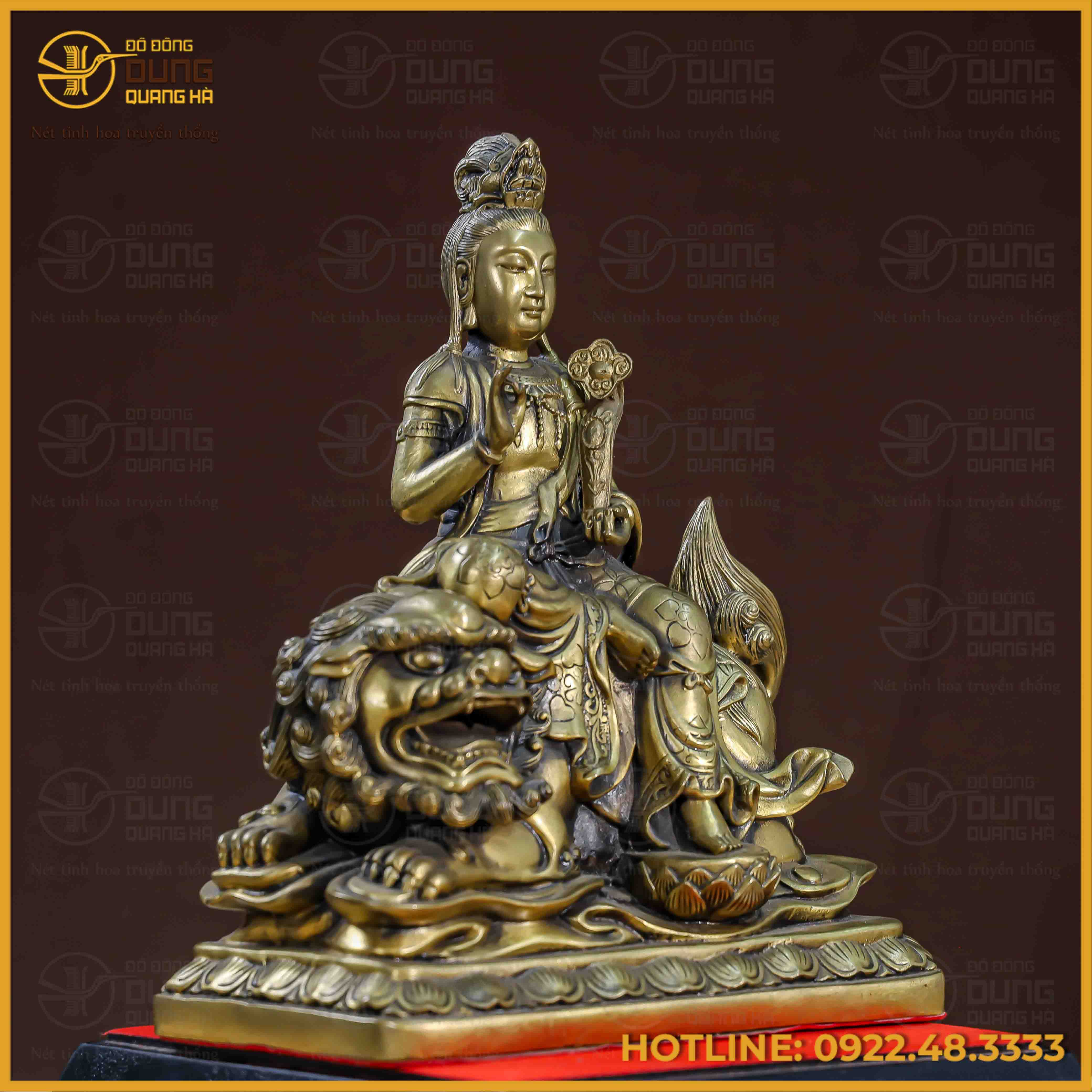 Tượng Phật Văn Thù Bồ Tát đồng vàng kích thước 30x25cm