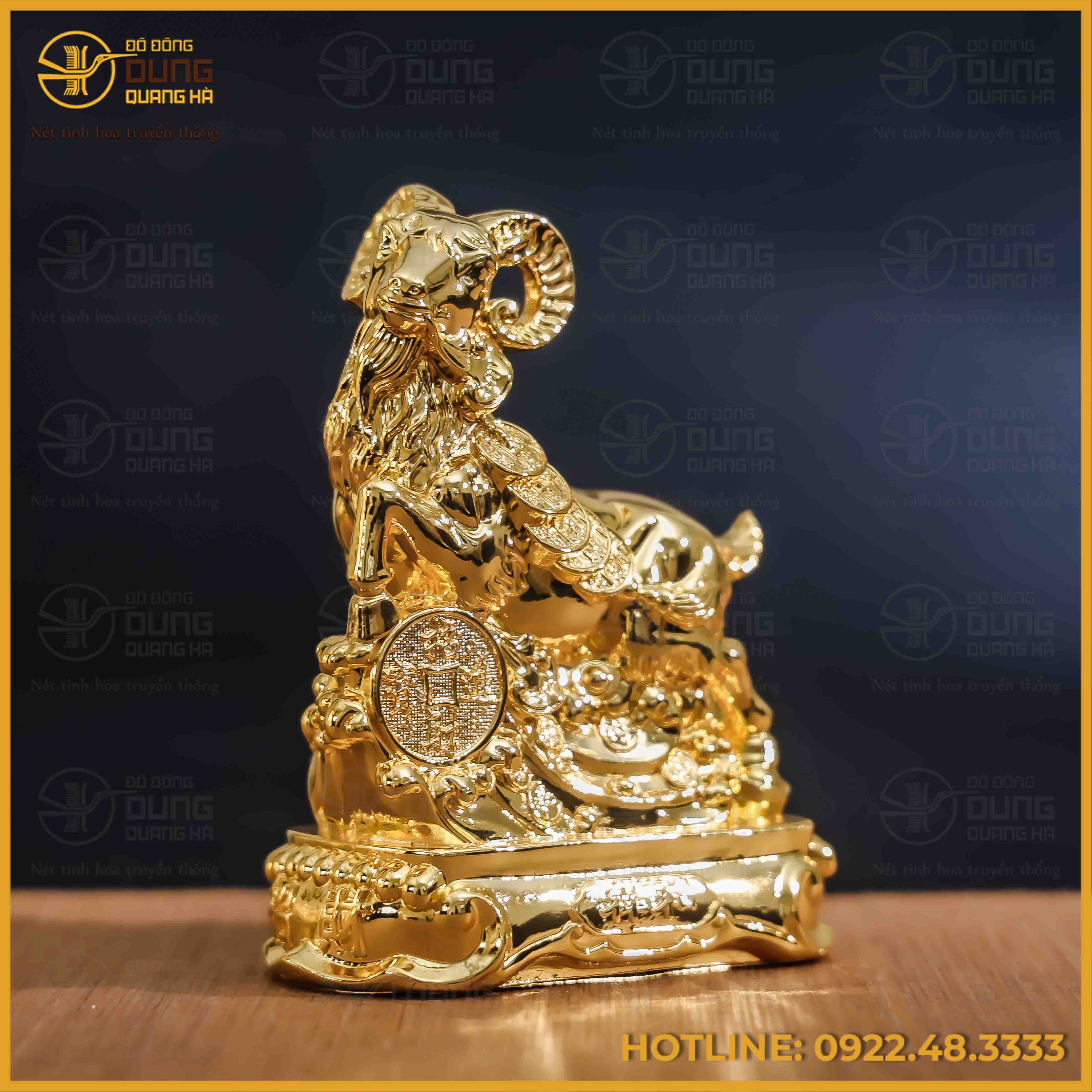 Tượng dê đồng vàng mạ vàng kích thước 15x13cm nặng 1,1kg