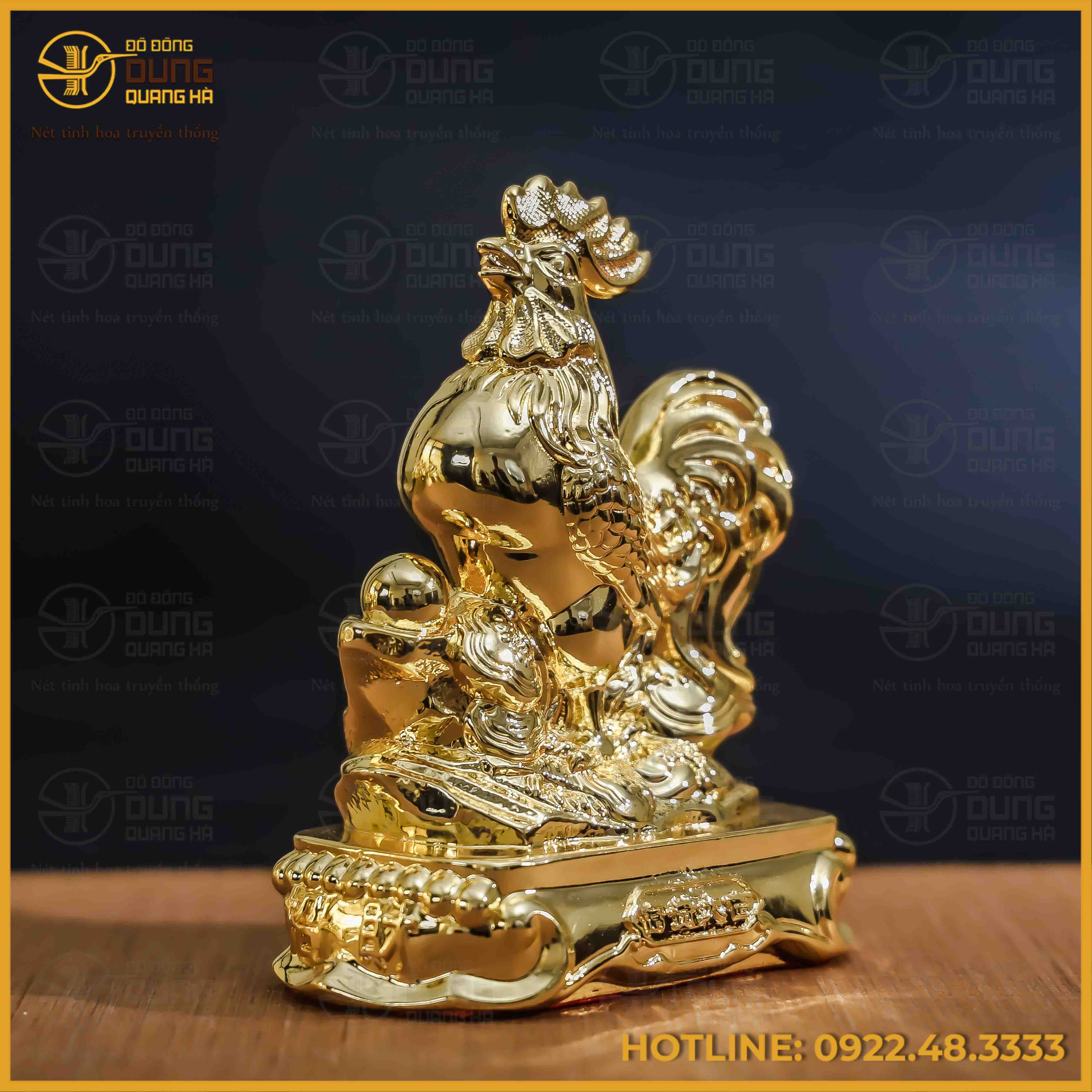 Tượng gà đồng vàng mạ vàng kích thước 15x12cm nặng 1,2kg
