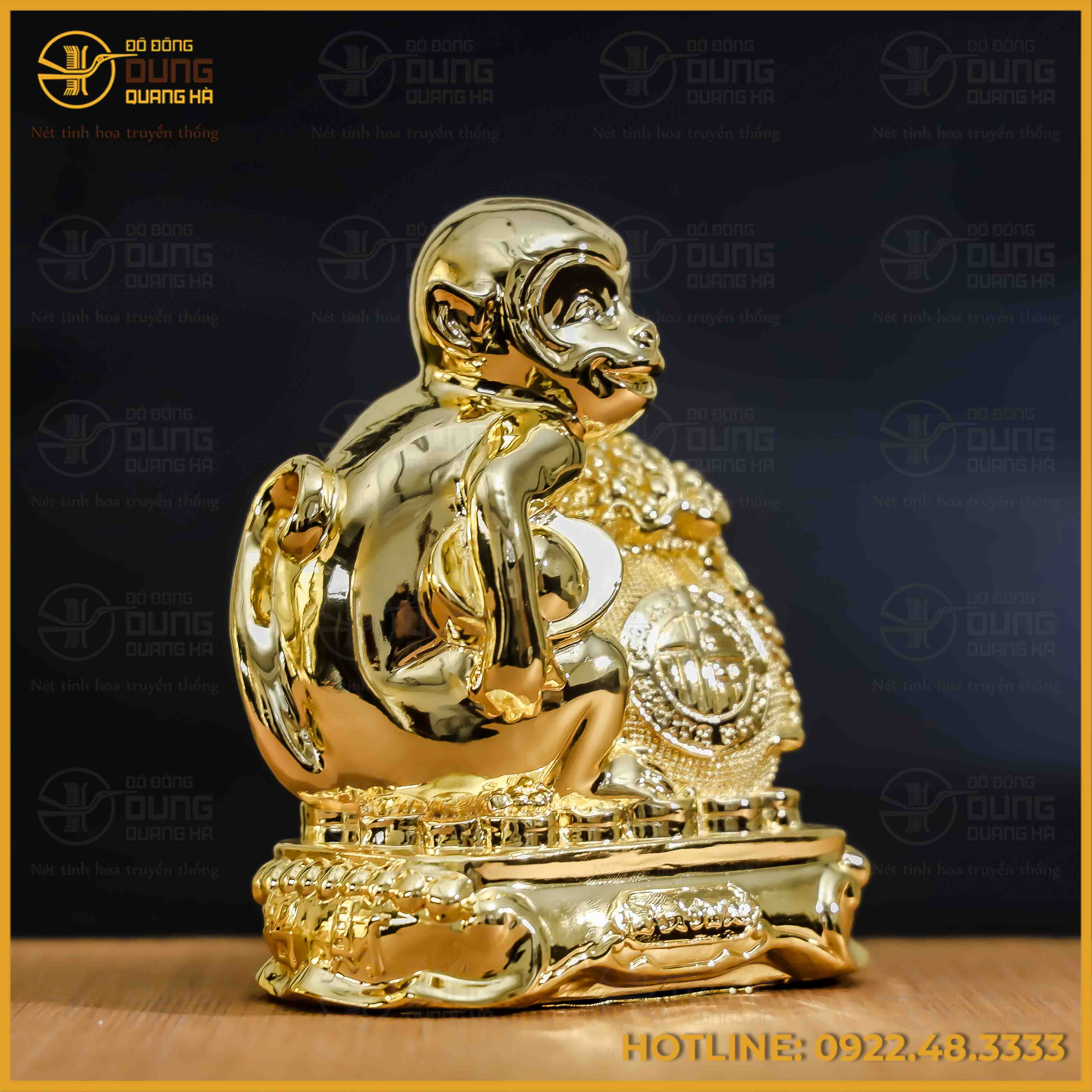 Tượng khỉ đồng vàng mạ vàng kích thước 17x13cm nặng 1kg