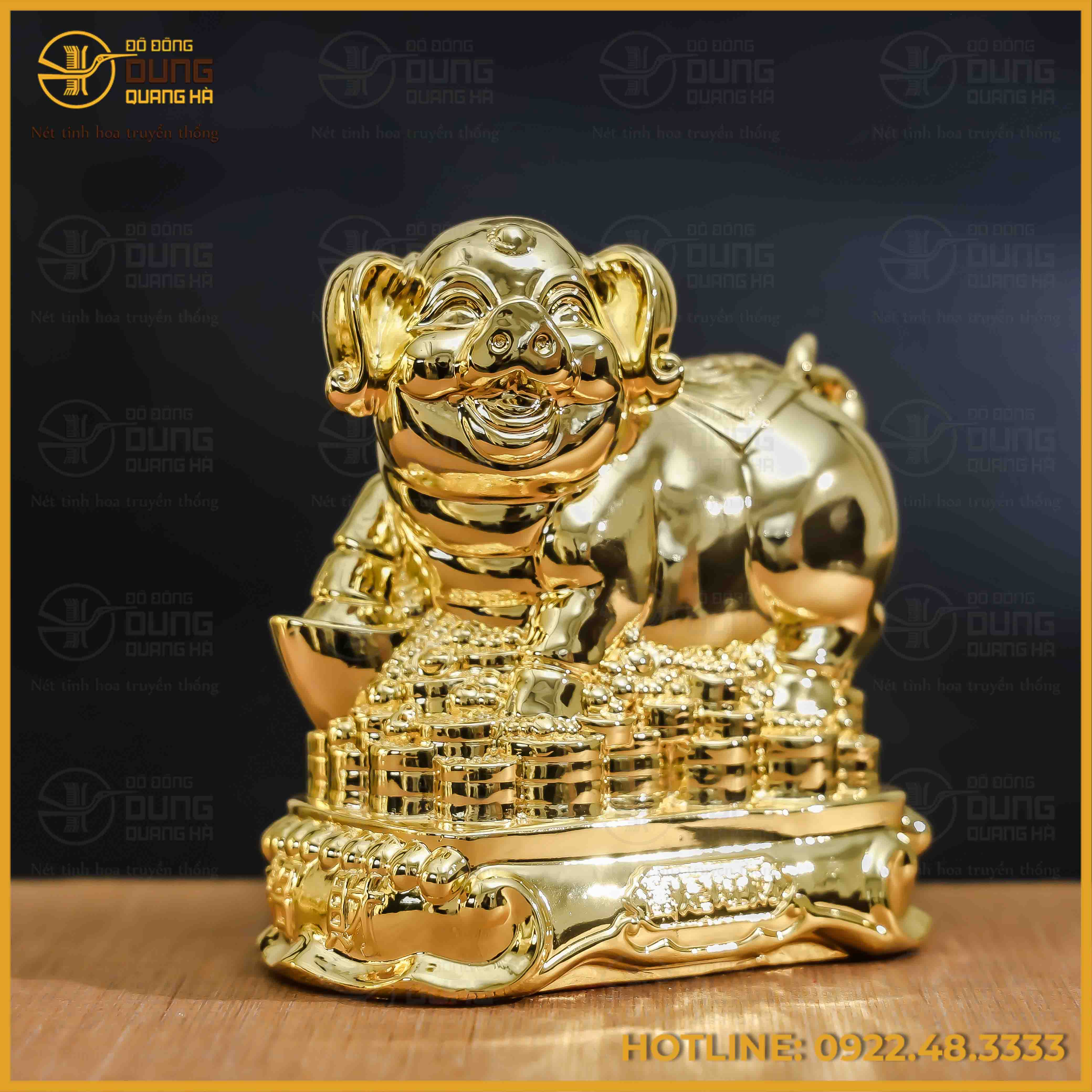 Tượng heo đồng vàng mạ vàng kích thước 15x15cm nặng 1,5kg