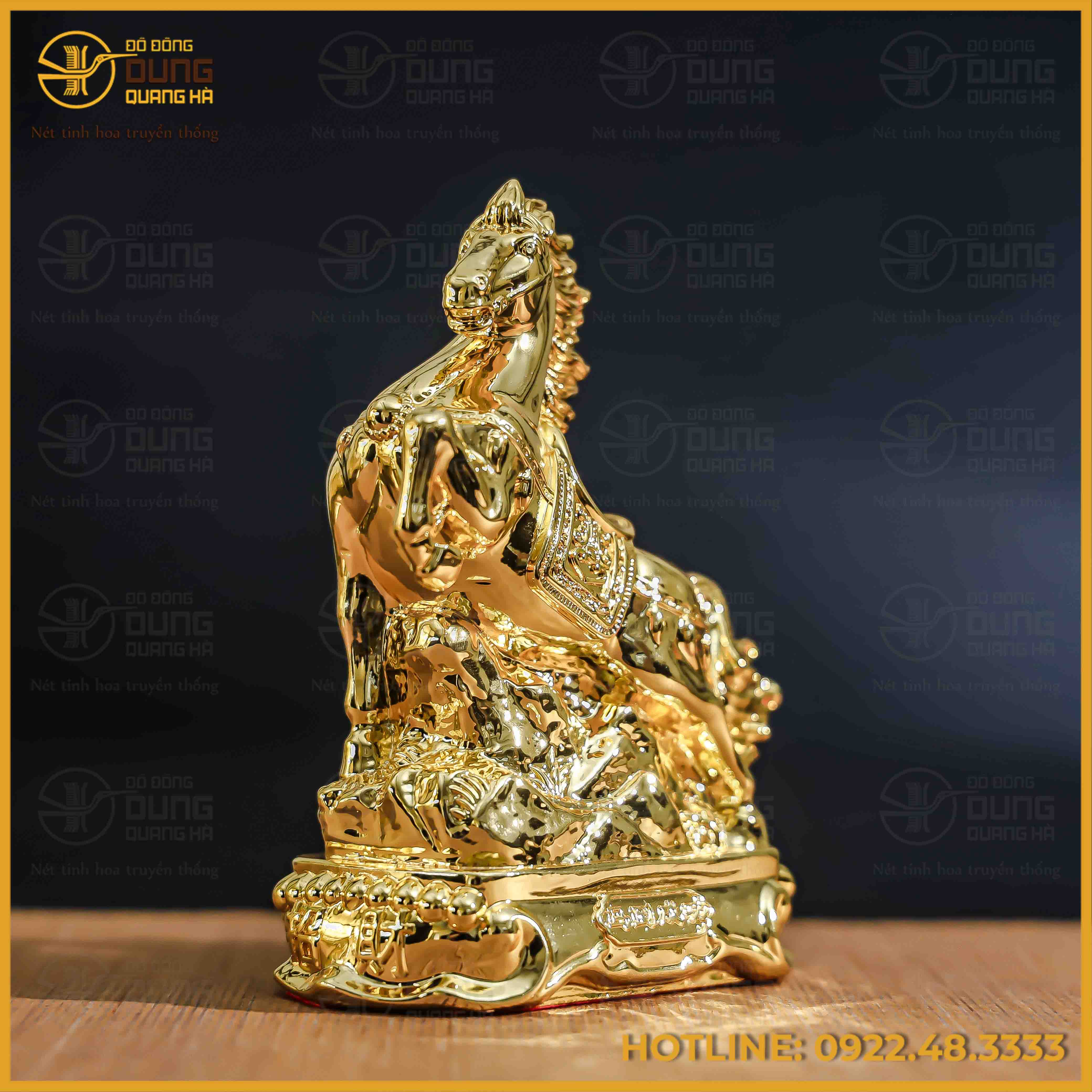 Tượng ngựa đồng vàng mạ vàng kích thước 15x12cm nặng 1,2kg