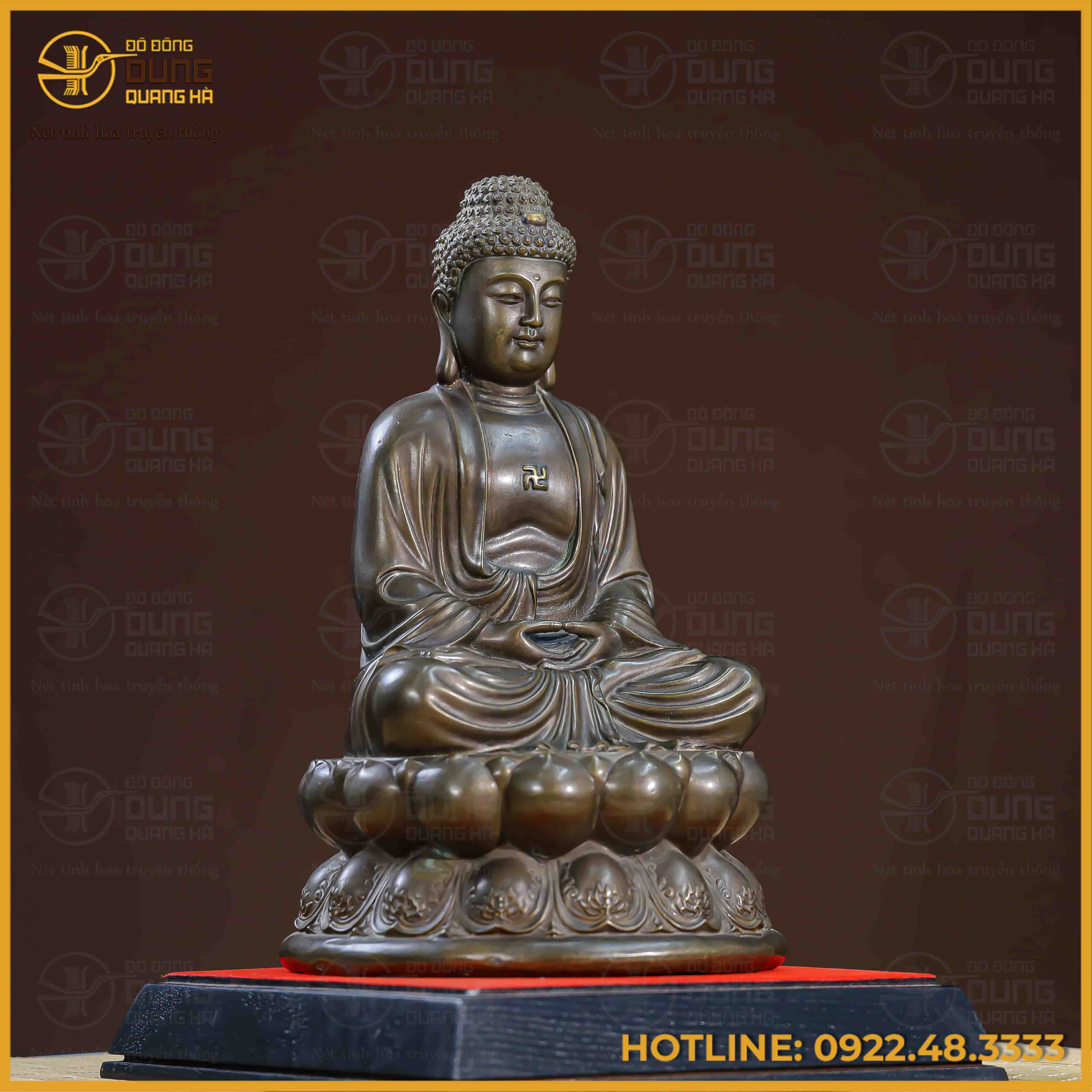 Tượng Phật A Di Đà đồng vàng hun cao 30cm