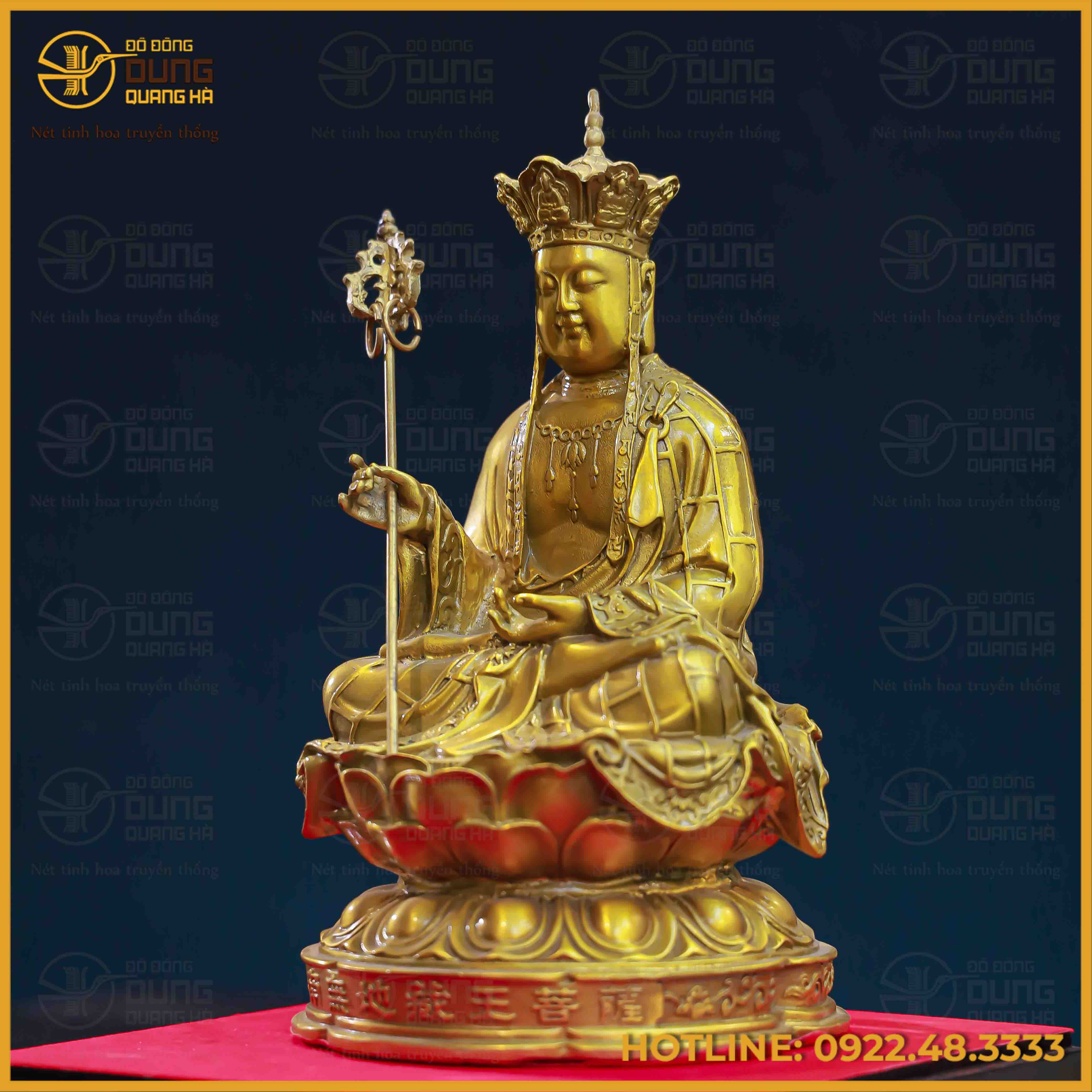 Tượng Địa Tạng Vương Bồ Tát áo hoa đồng vàng cao 30cm
