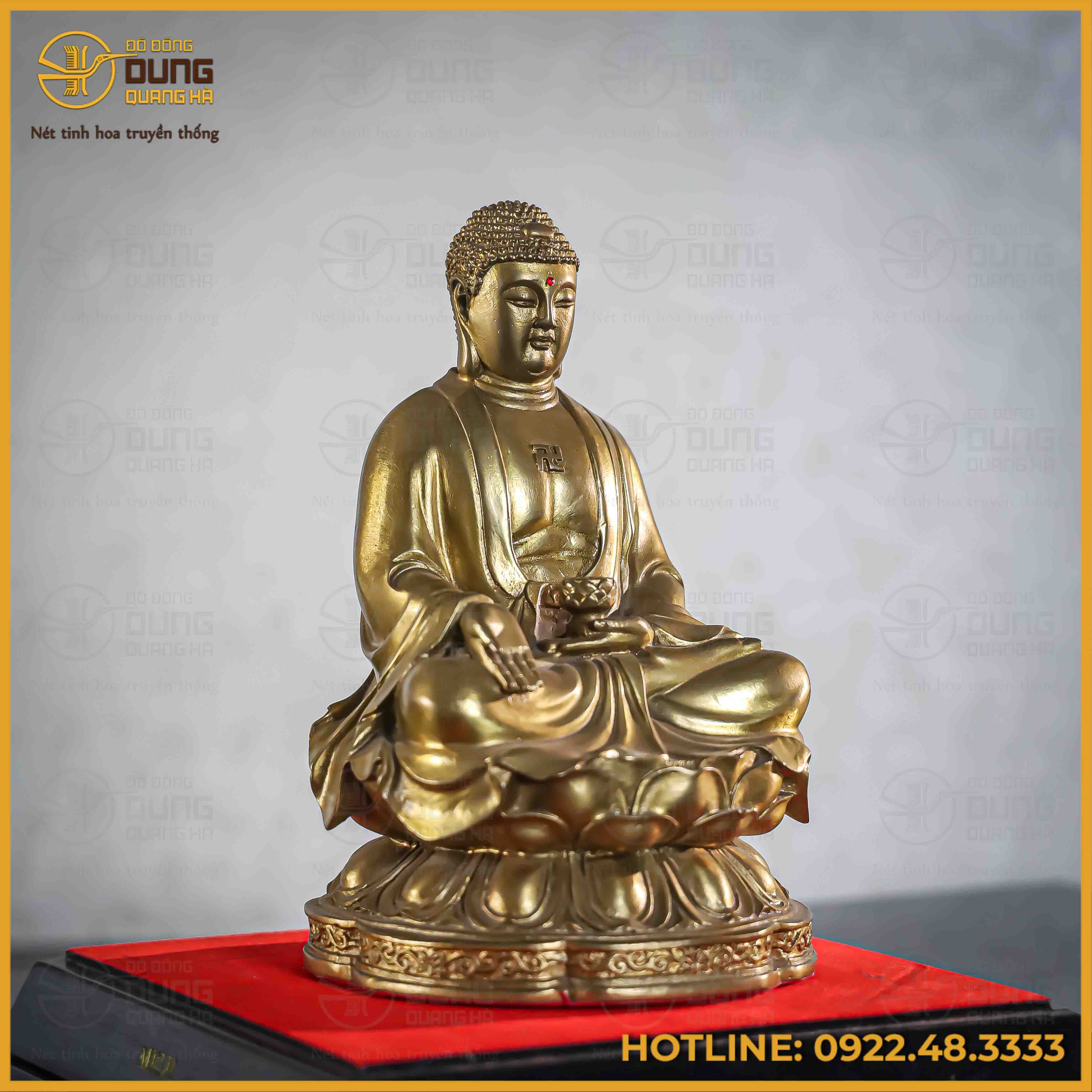 Tượng Phật A Di Đà đồng vàng cao 23cm nặng 1,8kg