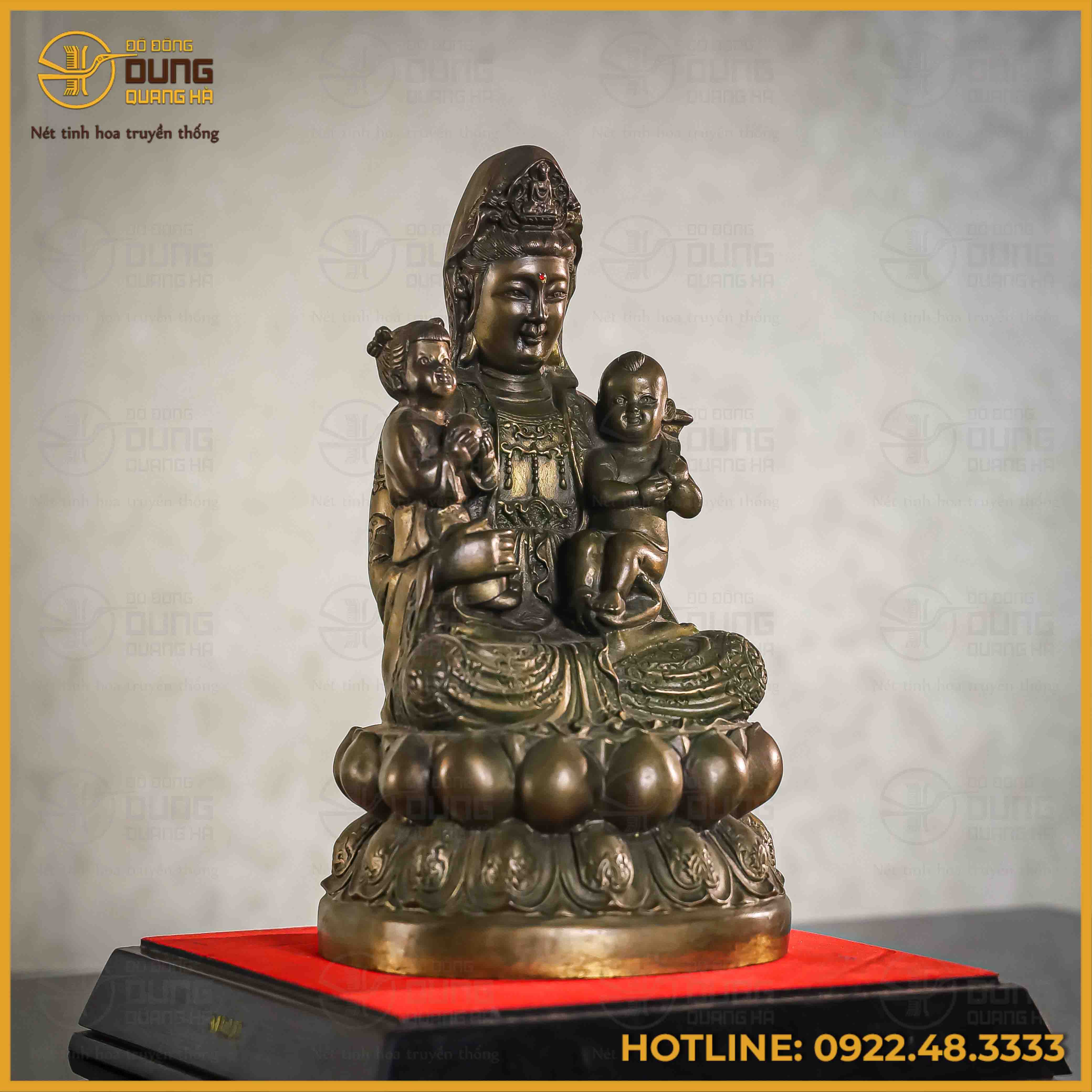 Tượng Quan Âm Tế Tử đồng vàng cao 27,5cm ngang 15,5cm