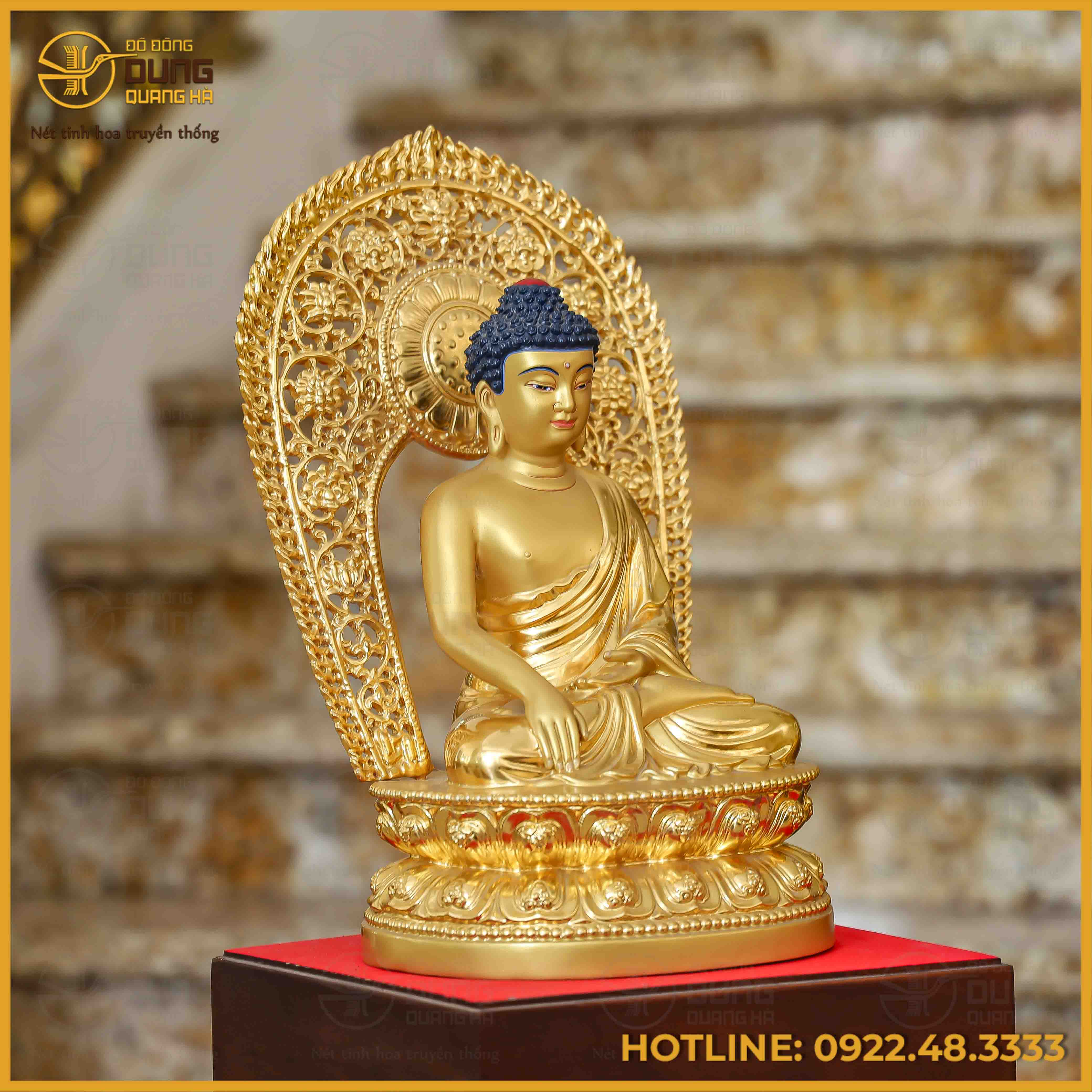 Tượng Thích Ca Nepal đồng đỏ dát vàng cao 40cm