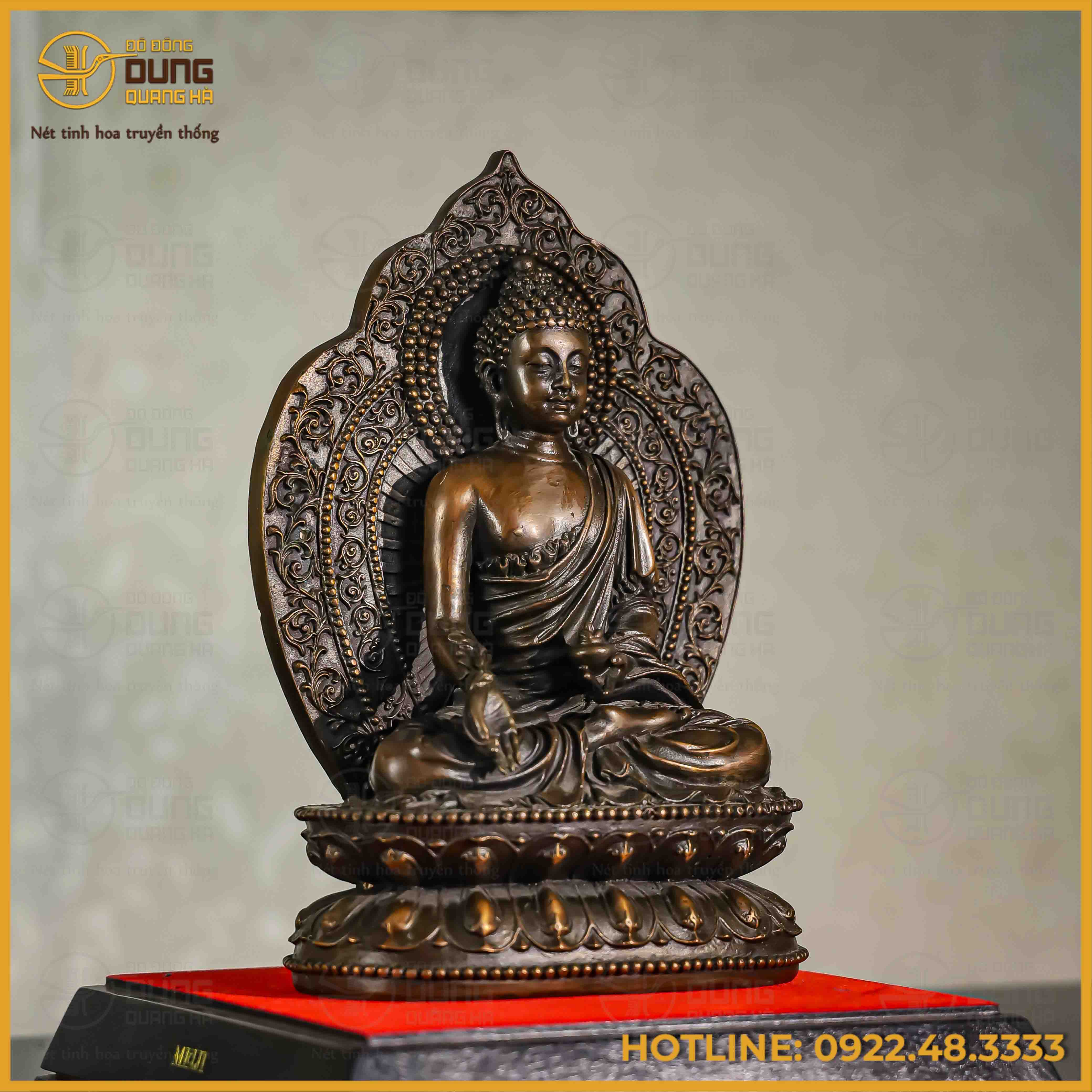 Tượng Phật Dược Sư đồng vàng hun cao 28cm