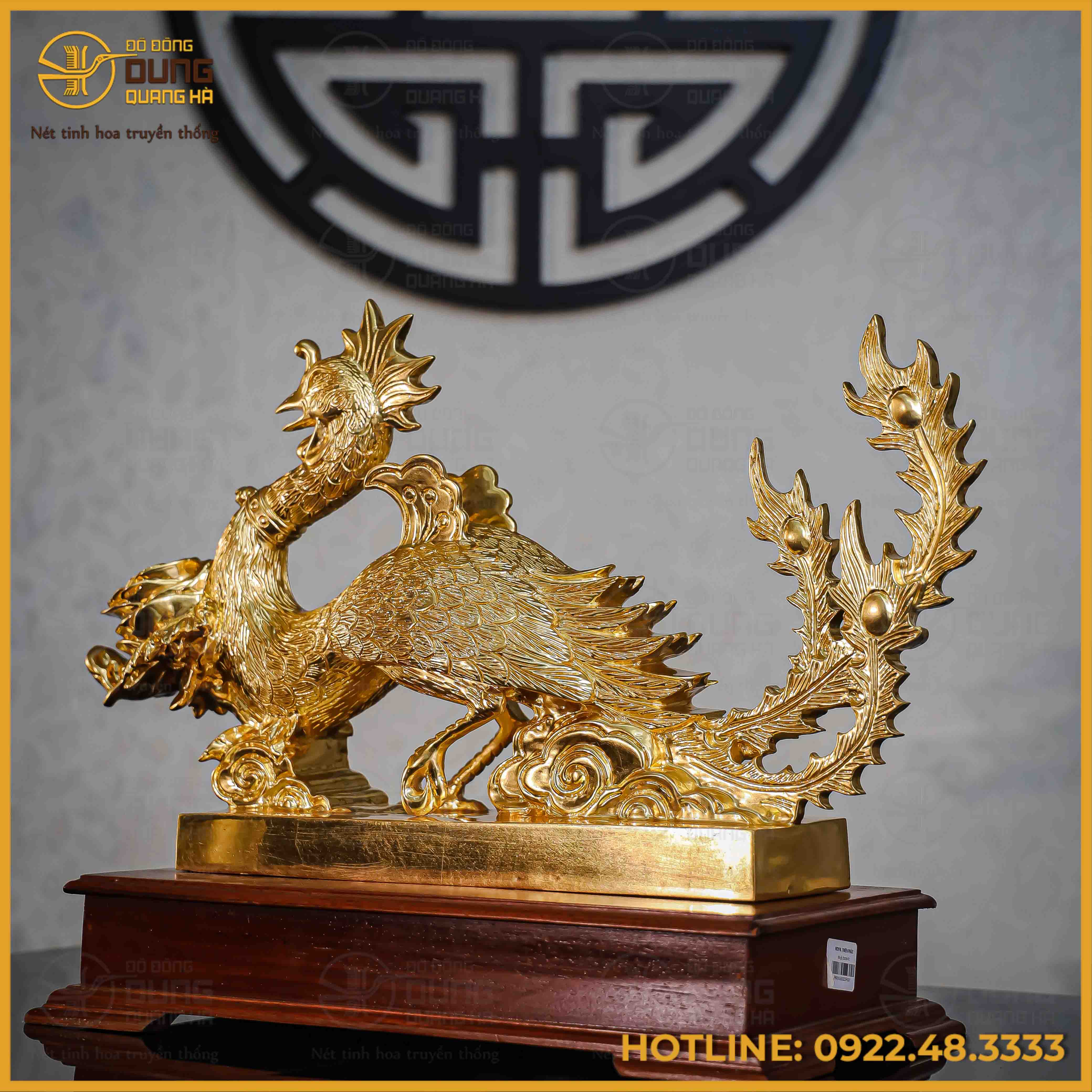 Tượng phượng hoàng đồng đỏ dát vàng cao 30cm dài 51cm nặng 17kg