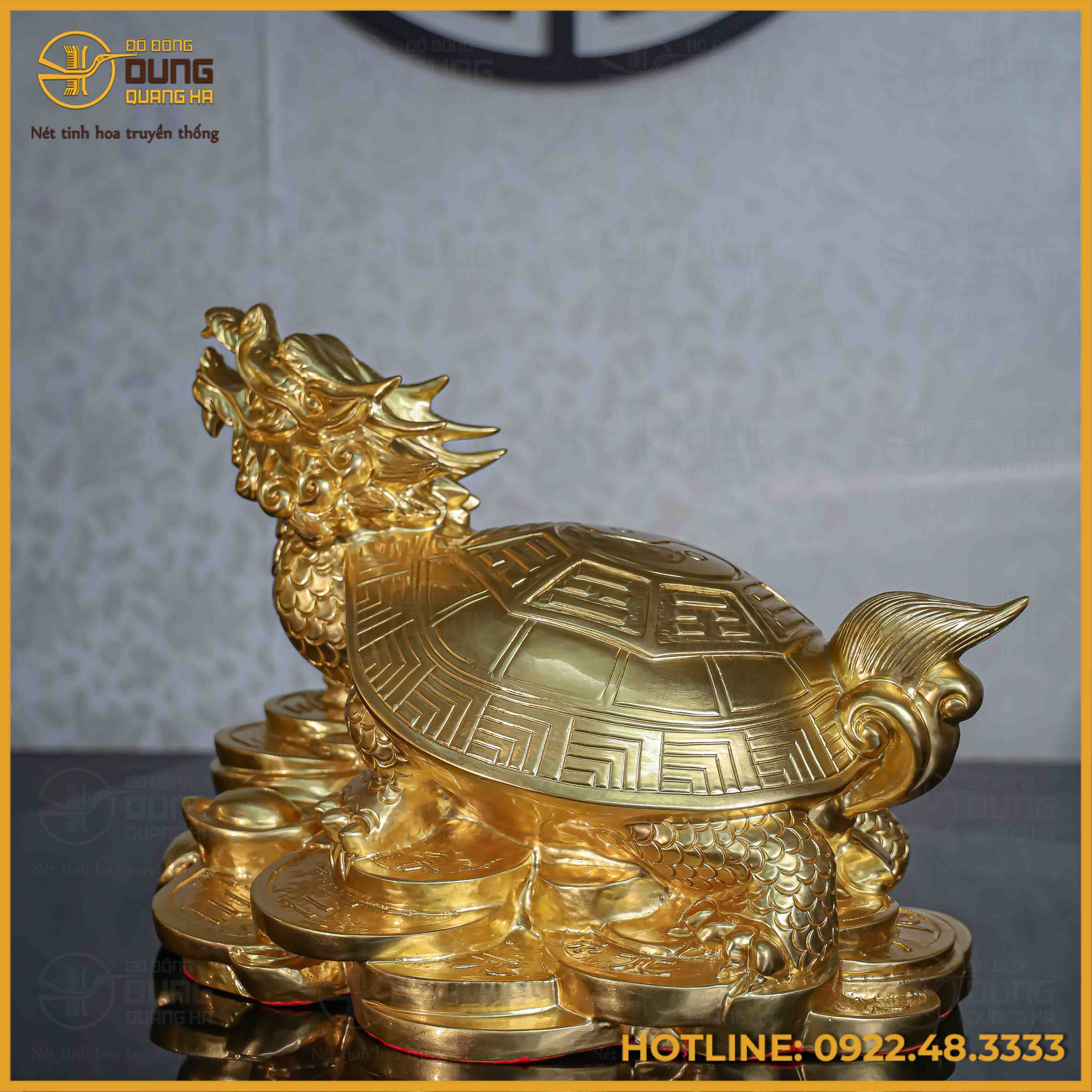 Tượng Long Quy đồng đỏ dát vàng cao 40cm