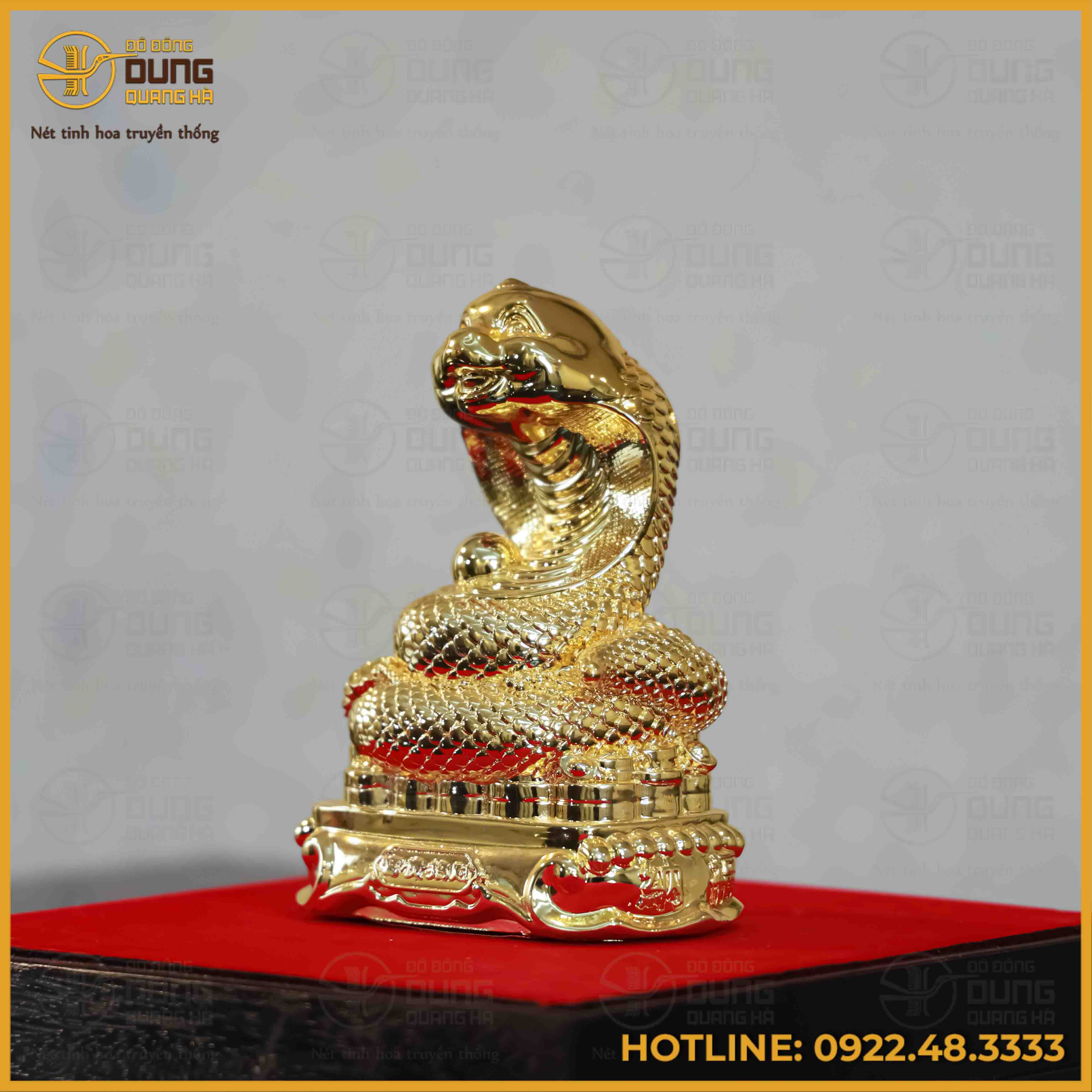 Tượng rắn đồng vàng mạ vàng kích thước 17x13cm nặng 1kg
