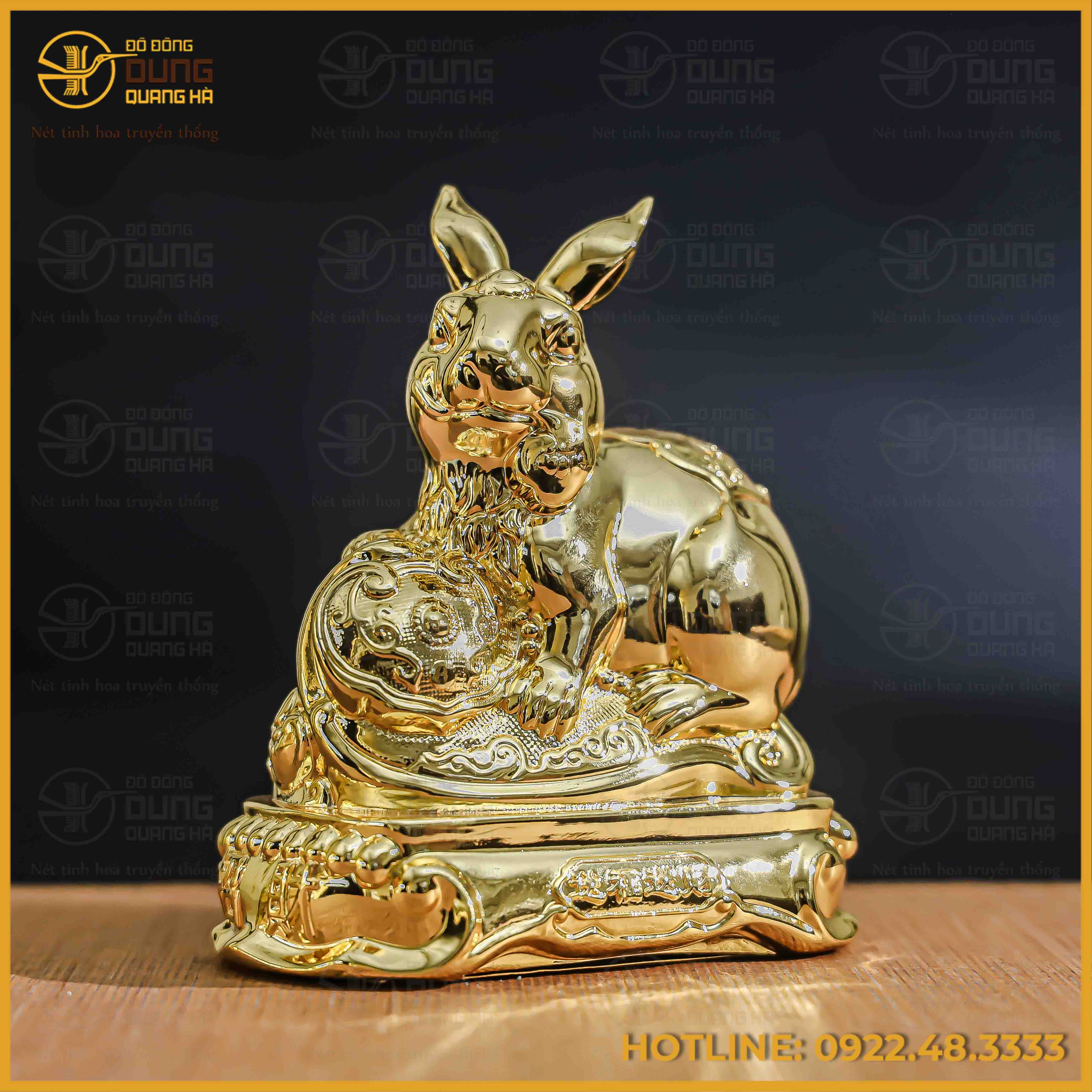 Tượng thỏ đồng vàng mạ vàng kích thước 15x12cm nặng 1,2kg