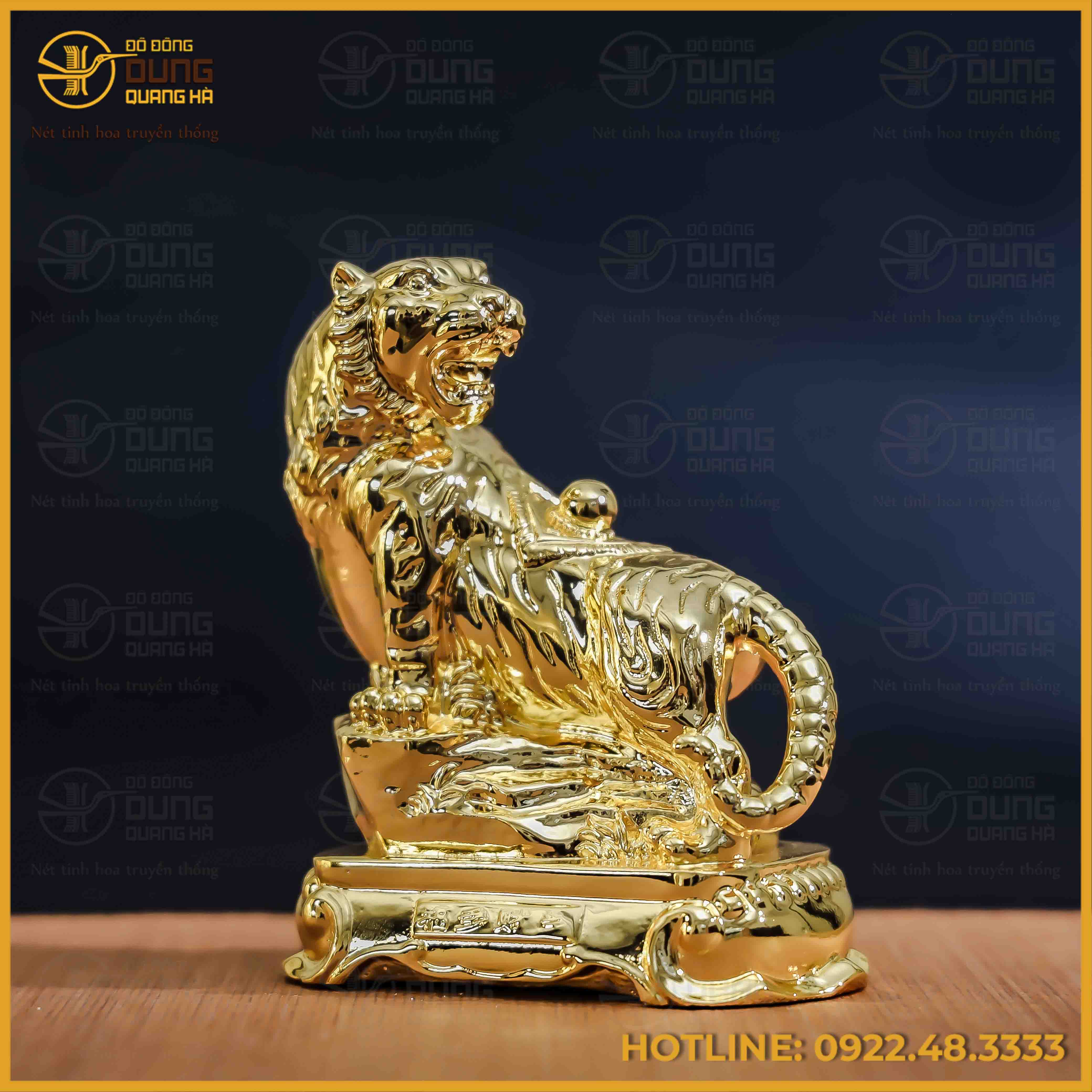 Tượng hổ đồng vàng mạ vàng kích thước 17x13cm nặng 1kg