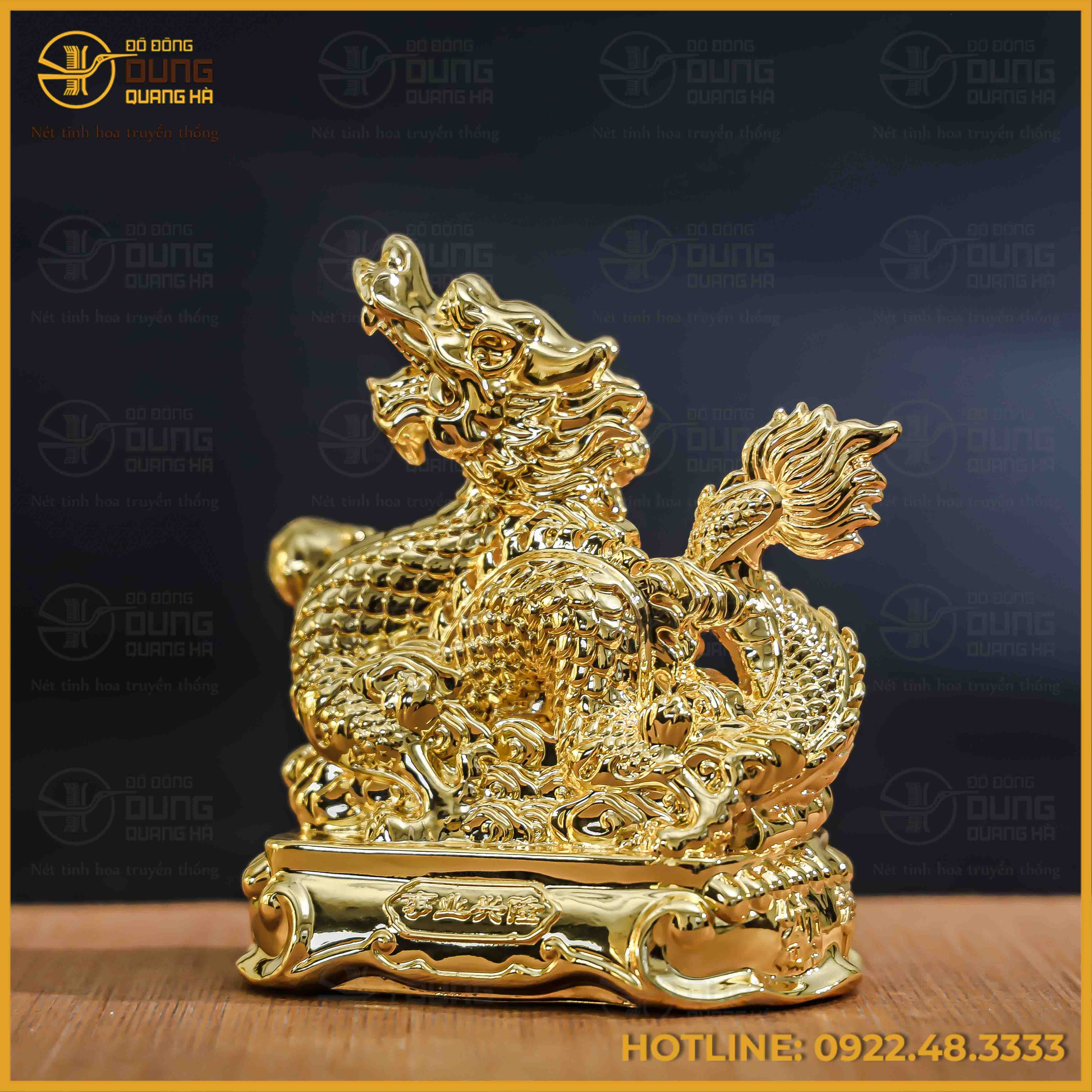 Tượng rồng đồng vàng mạ vàng kích thước 18x13cm nặng 1kg