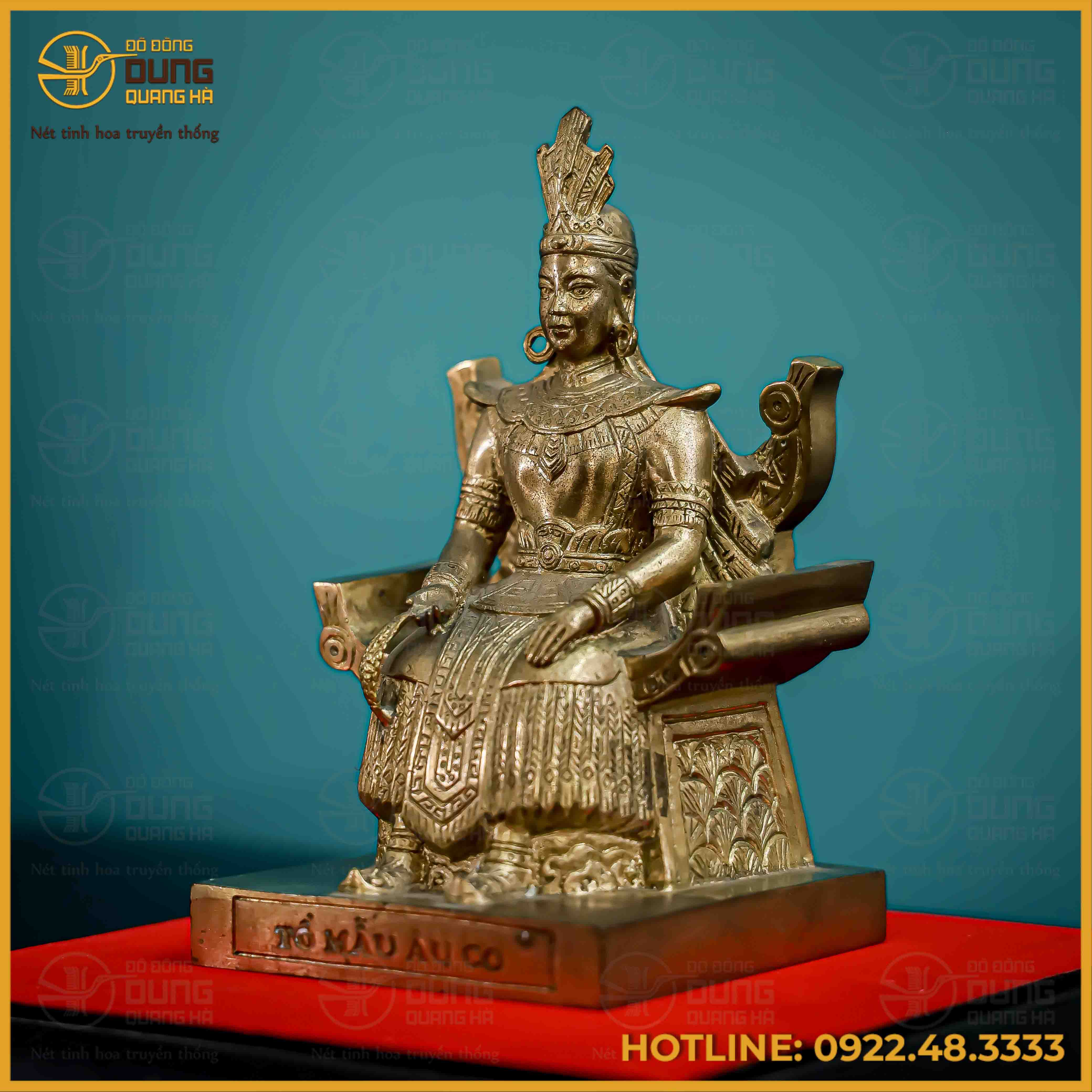 Tượng Âu Cơ đồng vàng giả cổ cao 16cm