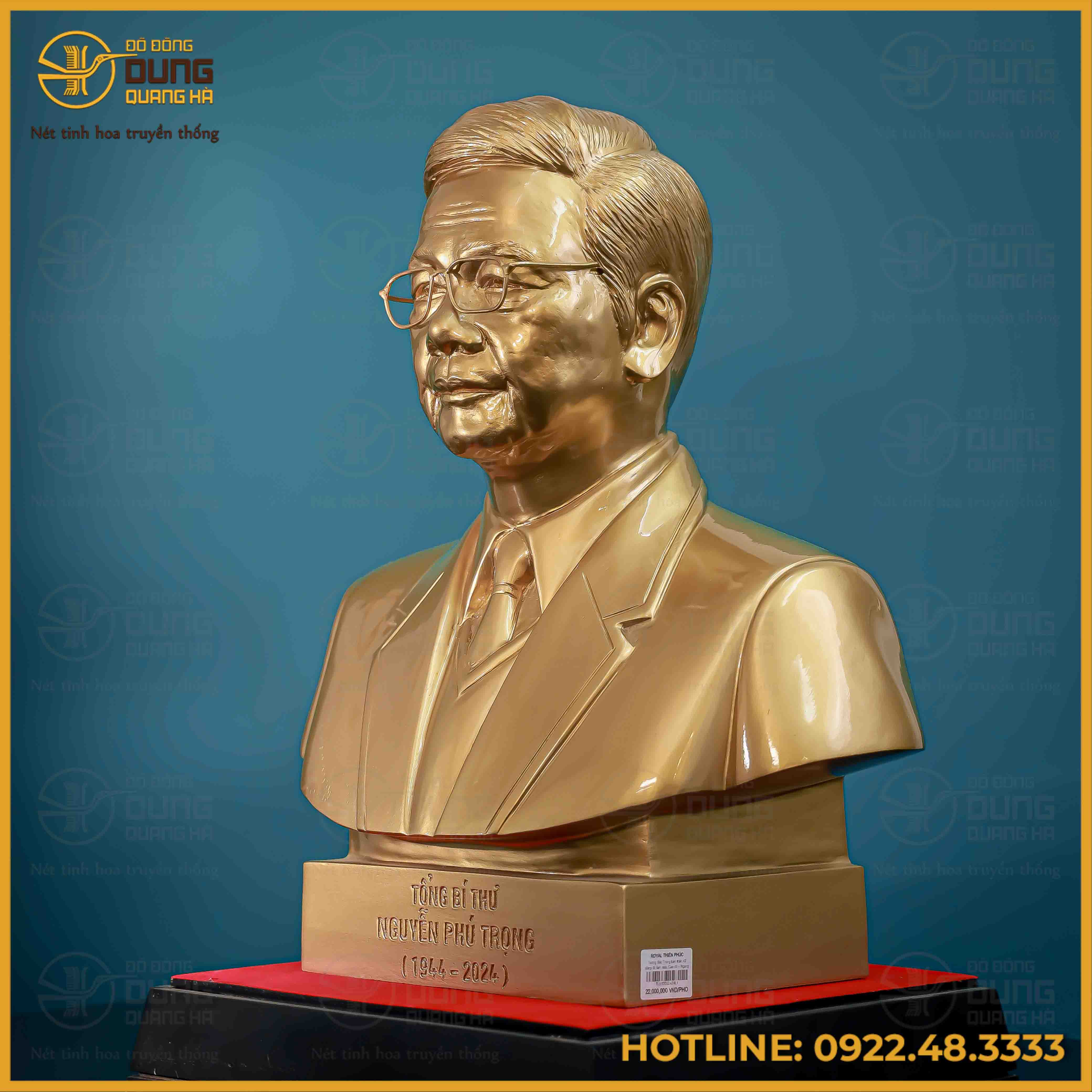 Tượng Bác Trọng bán thân đồng đỏ làm màu cao 42cm